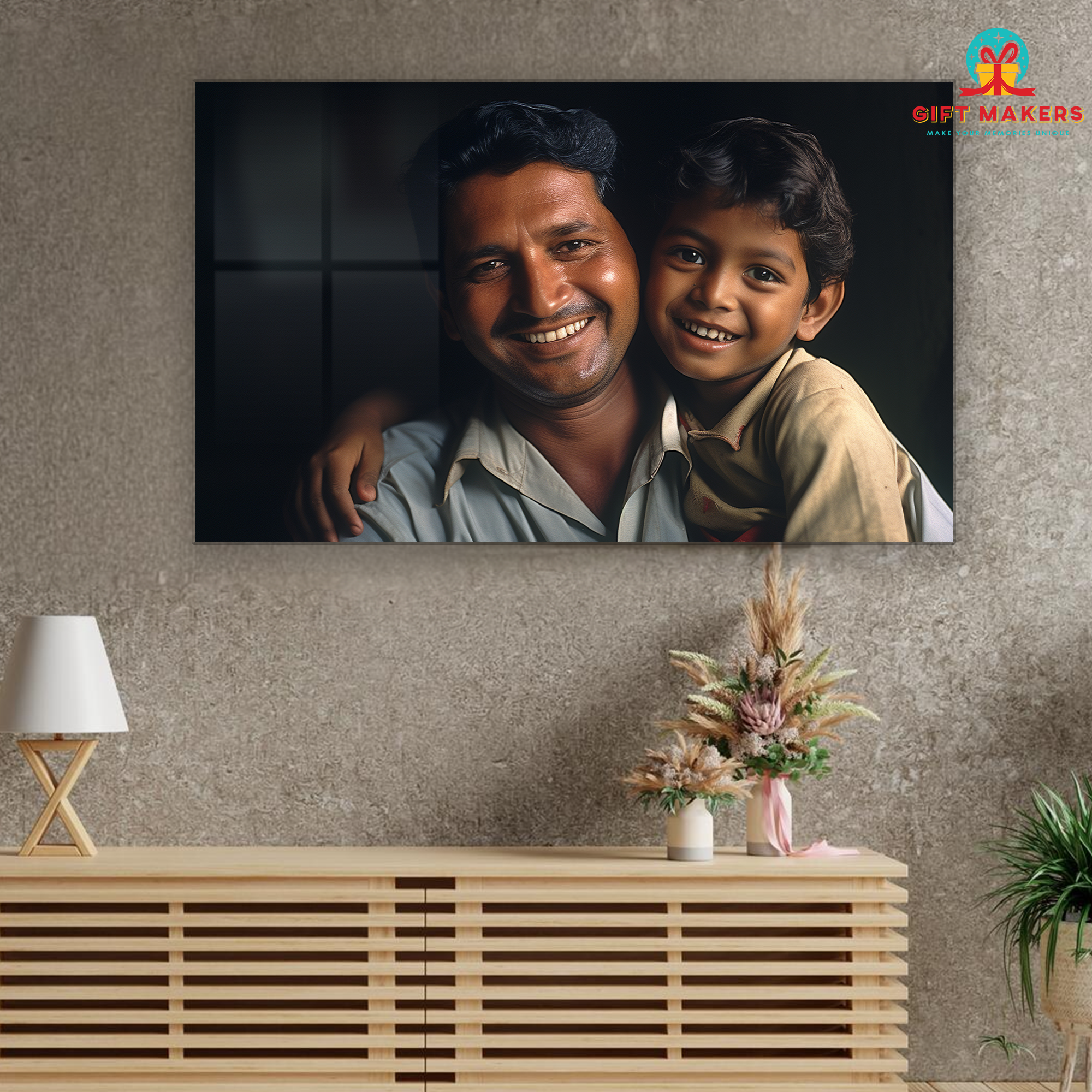 Lovely Dad and Son Photo Portrait, Father's Day Gifts Photos, High Quality Frameless Acrylic Wall Hanging Photo, Gifts for Dad