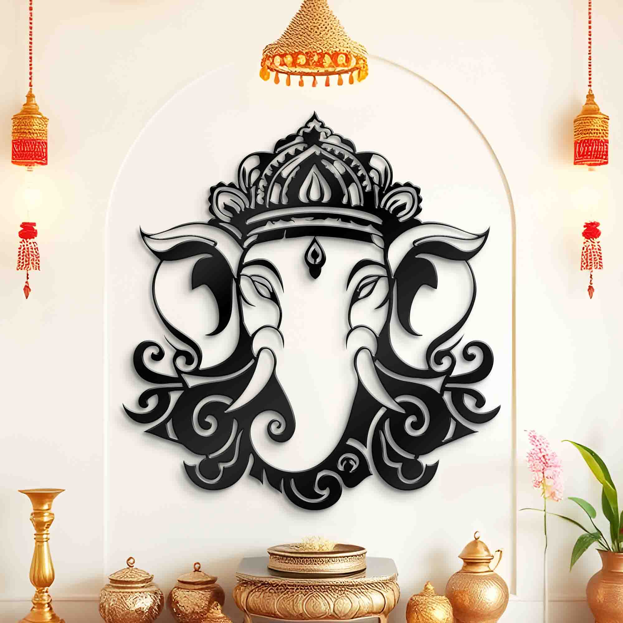 Ganesha Metal Wall Art - Abstract Metal Wall Art - Lord Ganesh Wall Decoration - Gifts for Family - Religious Home Living room Decor