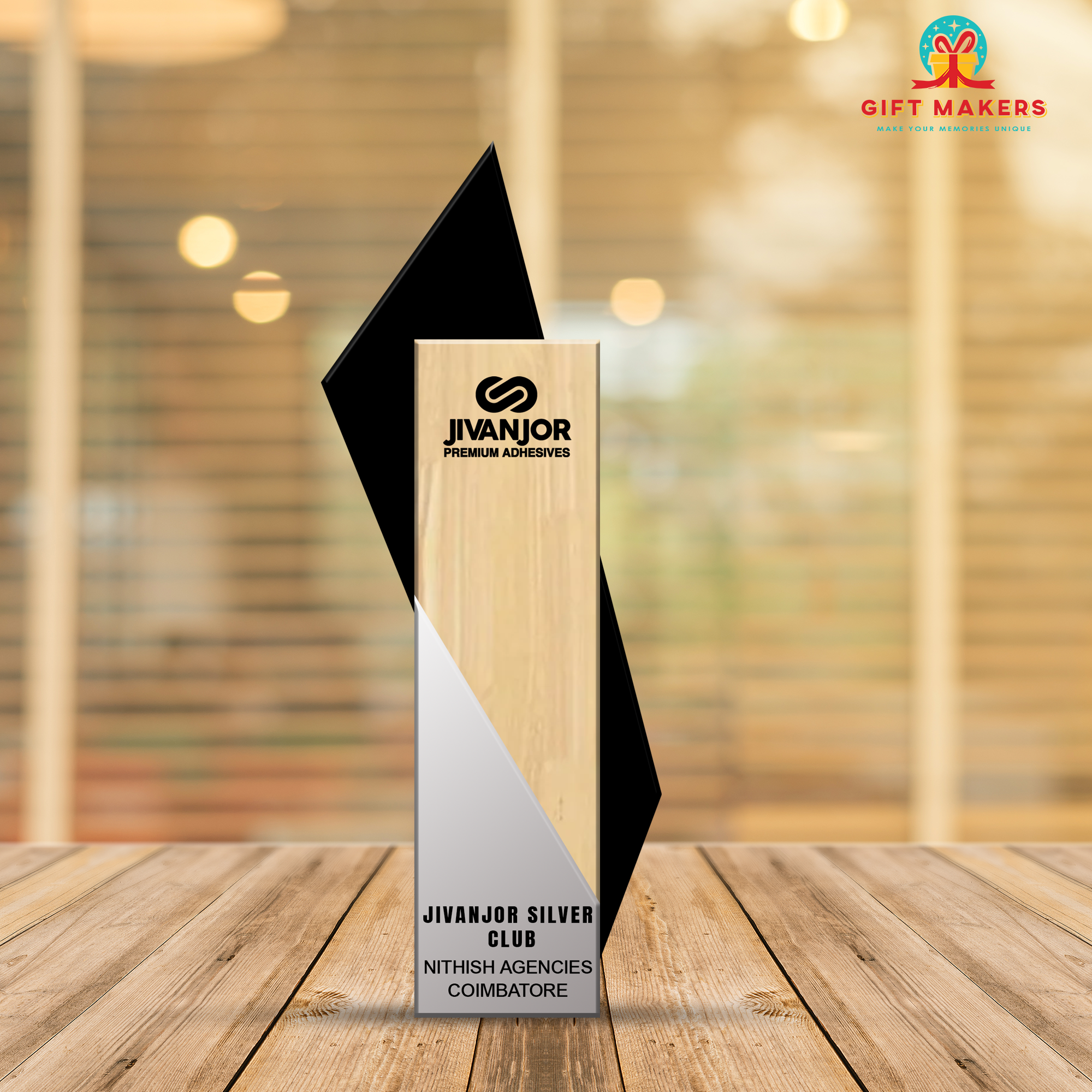 Appreciation trophy - Wooden Three form Award - Employee Awards