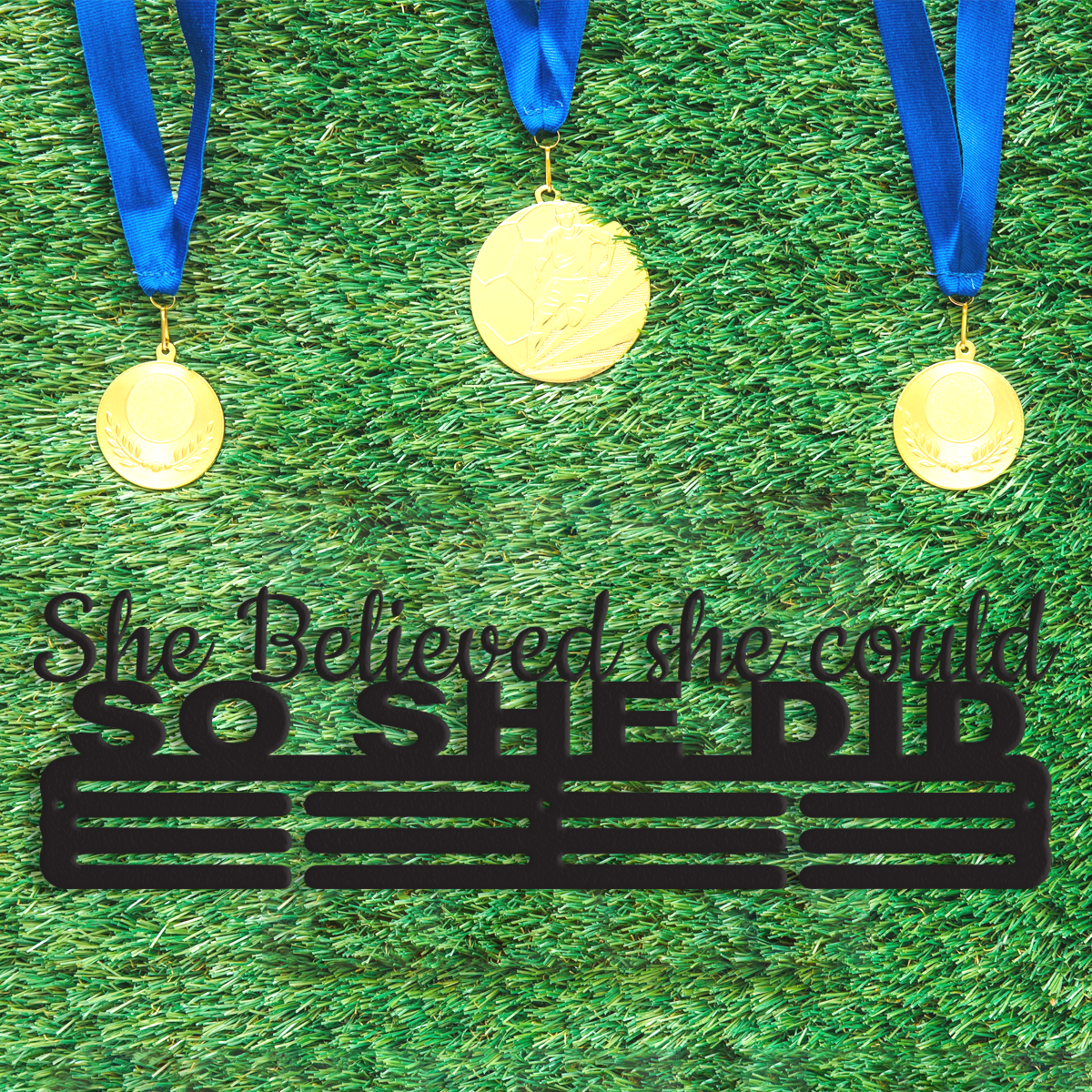 She Believed She Could So She Did Medal Hanger | Wall Mounted Medal Display Rack | Inspirational Medal Holder for Runners, Athletes & Sports Events.