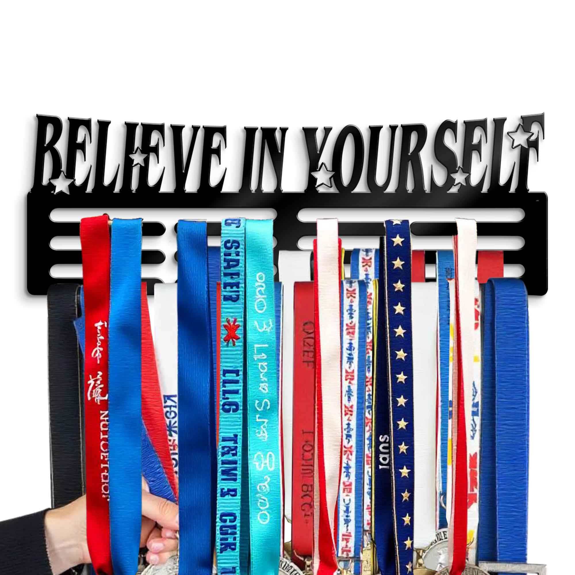 Believe in Yourself Medal Hanger Sign - Inspirational Quotes Hanger - Gifts for Husband - Self Motivation Ribbon Hanger