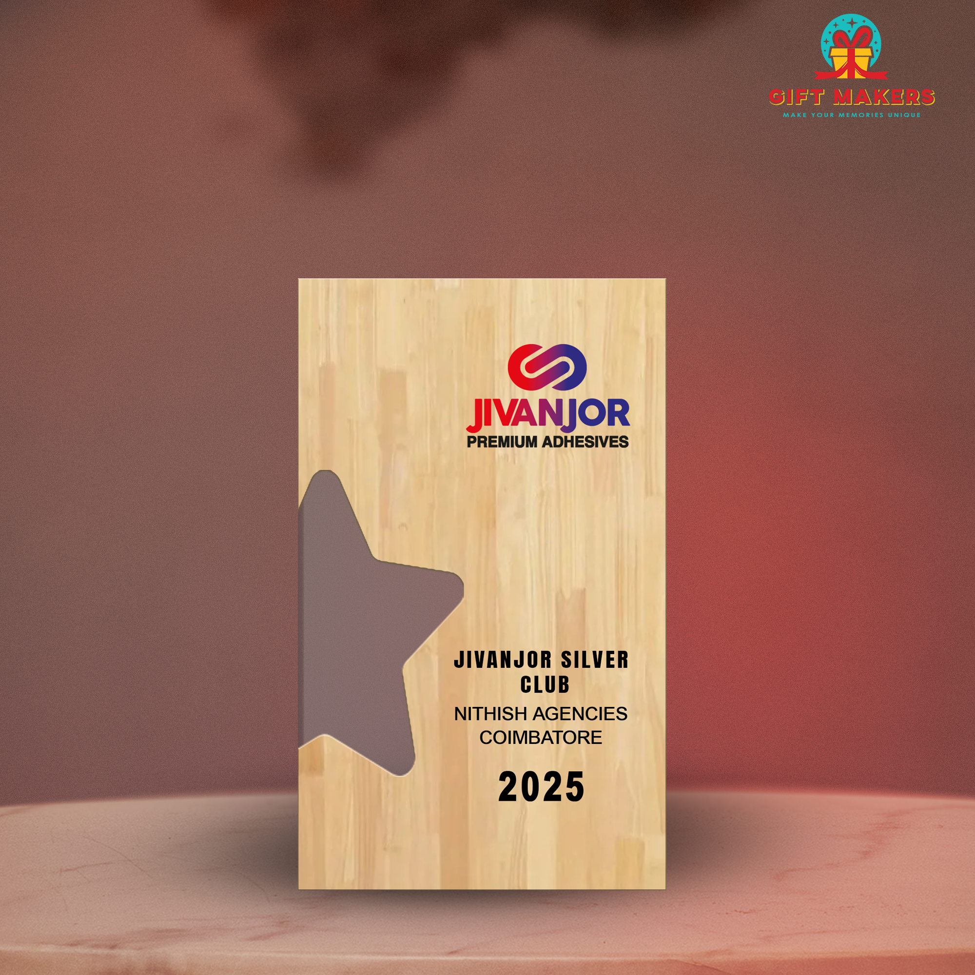 Rectangle wooden trophy - Acrylic Star Fixed - Customized awards
