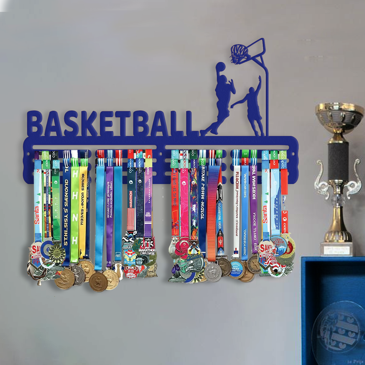 Custom Basketball Medal Hanger - Shelf Black Basketball Medal Hanger for Gymnastics Plaques Home -  Wall Mounted Medal Hanger for Athletes & Sports Awards.