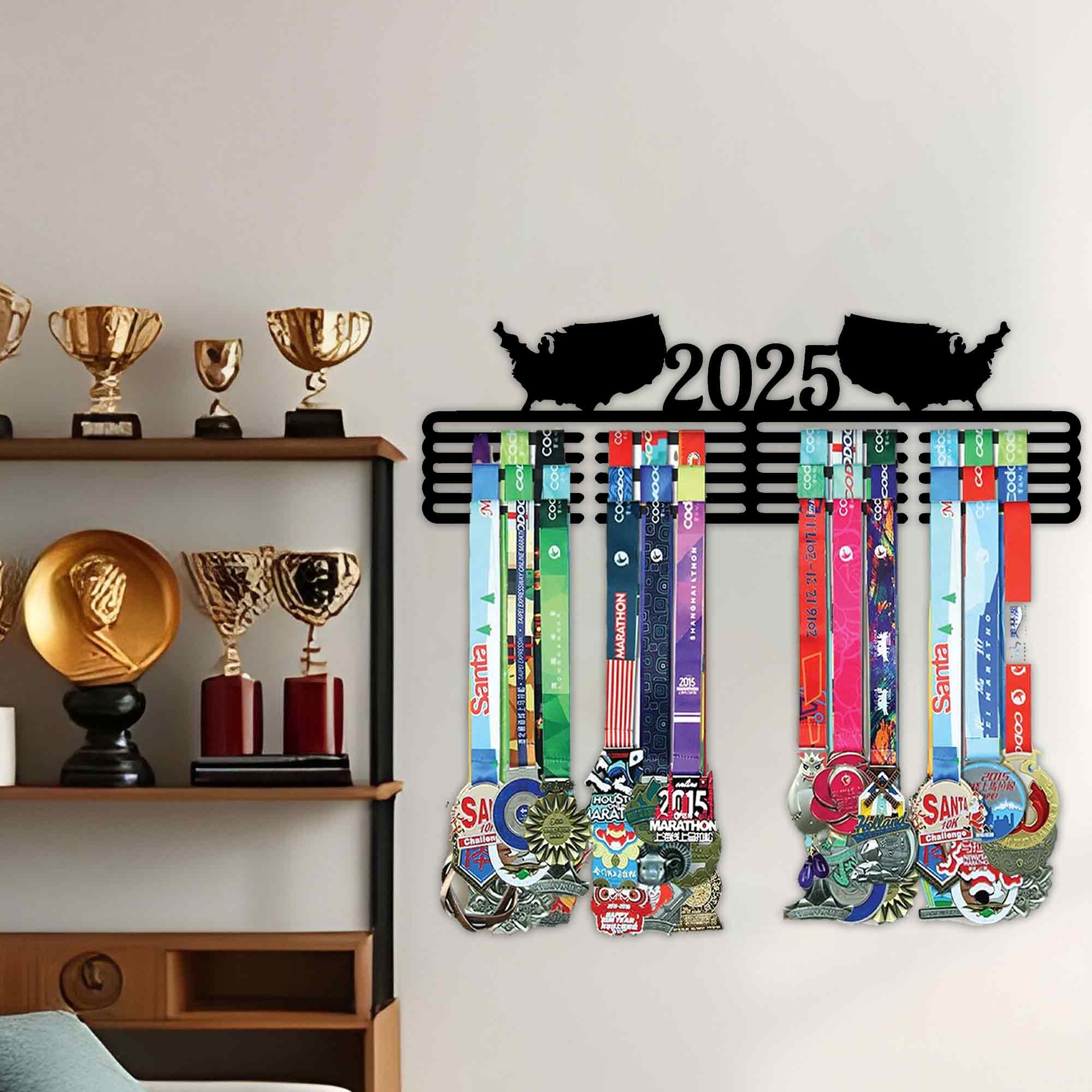2025 Medal Hanger – Metal Wall Mounted Medal Holder for Marathon, Running & Sports Achievements.
