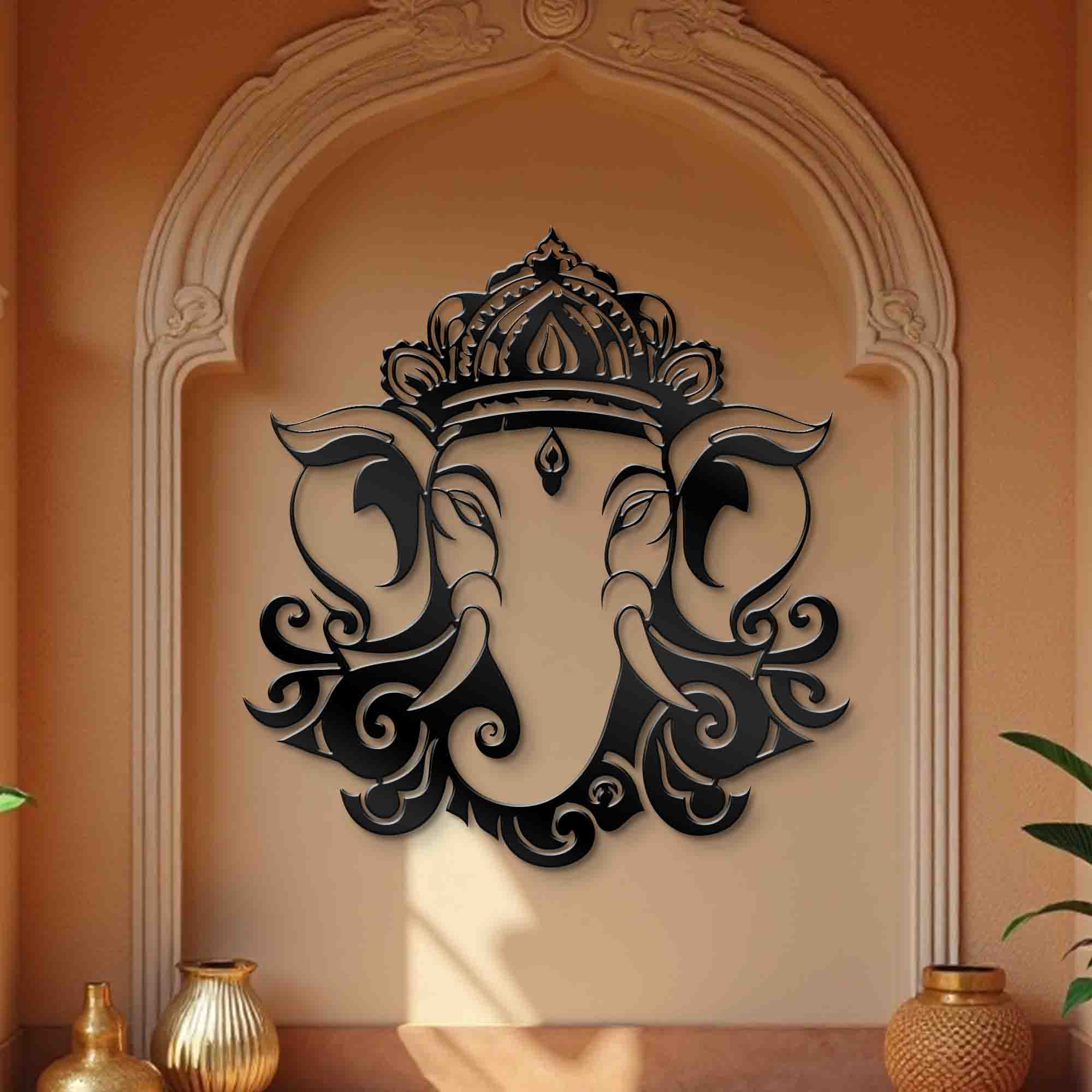 Ganesha Metal Wall Art - Abstract Metal Wall Art - Lord Ganesh Wall Decoration - Gifts for Family - Religious Home Living room Decor