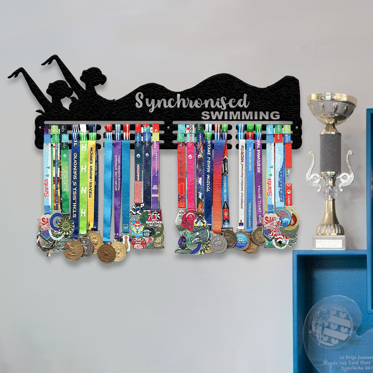 Synchronized Swimming Medal Hanger | Wall Mounted Medal Display Rack for Swimmers | Sports Medal Holder for Achievements.