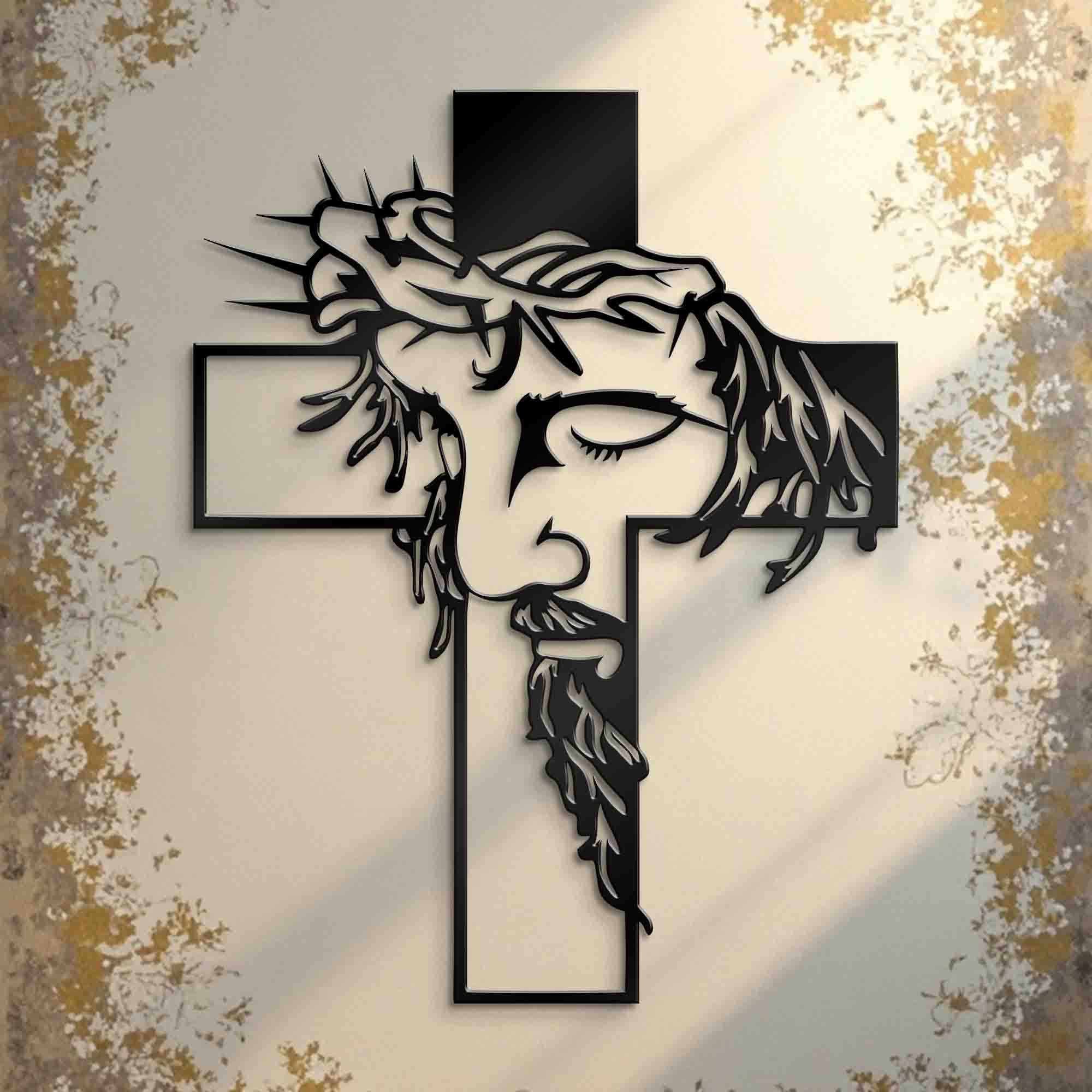 Metal Jesus Wall Decor - Jesus and the Cross Symbol Decor - Christian Home Decor - Religious Home Decoration