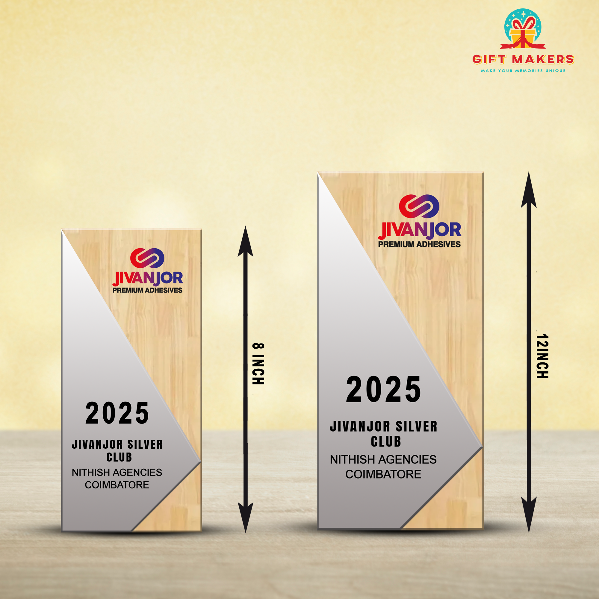 Non-standard shape solid trophy - Award decorated with acrylic and wood