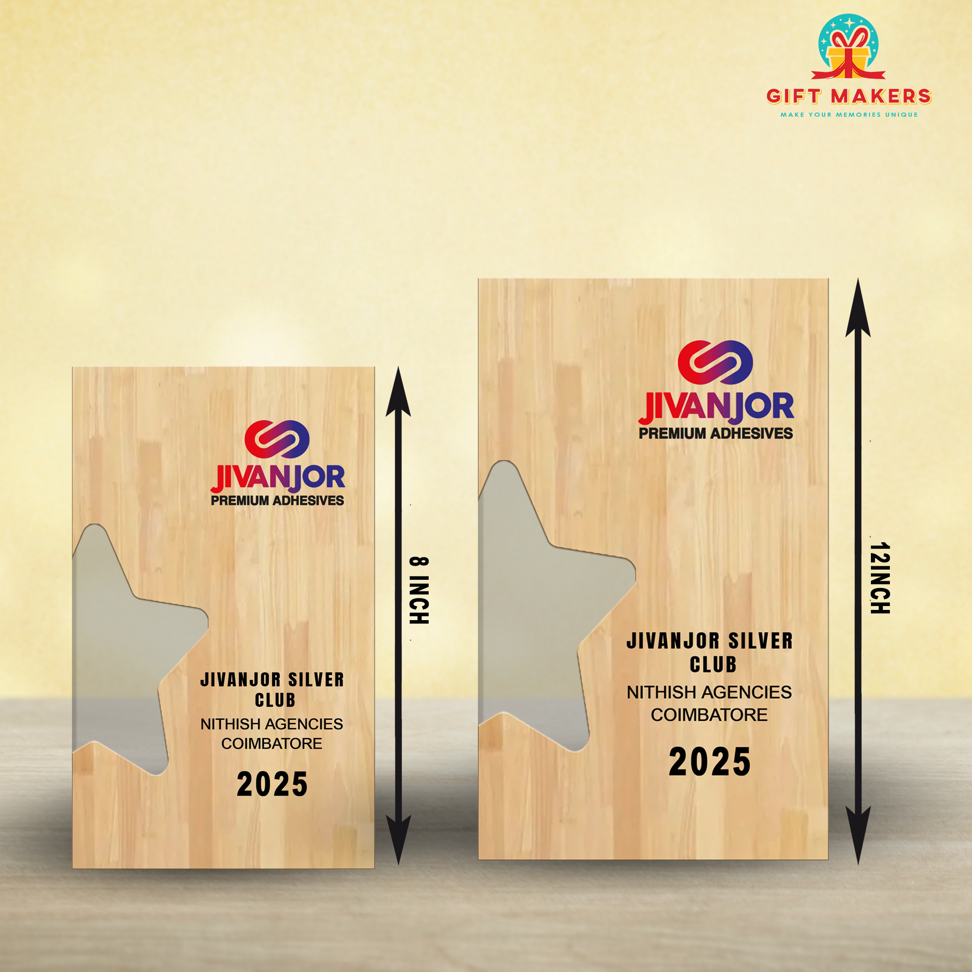 Rectangle wooden trophy - Acrylic Star Fixed - Customized awards