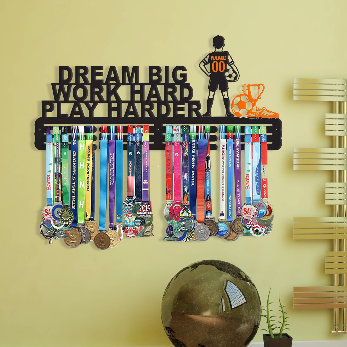 Custom Dream Big Work Hard Play Harder Medal Hanger, Perfect for Kids and Athletes, Medal Display Case,  Medal Frame Holds.