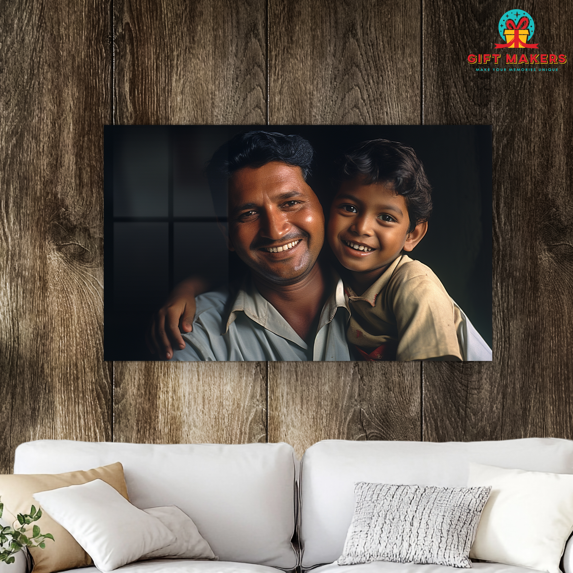 Lovely Dad and Son Photo Portrait, Father's Day Gifts Photos, High Quality Frameless Acrylic Wall Hanging Photo, Gifts for Dad