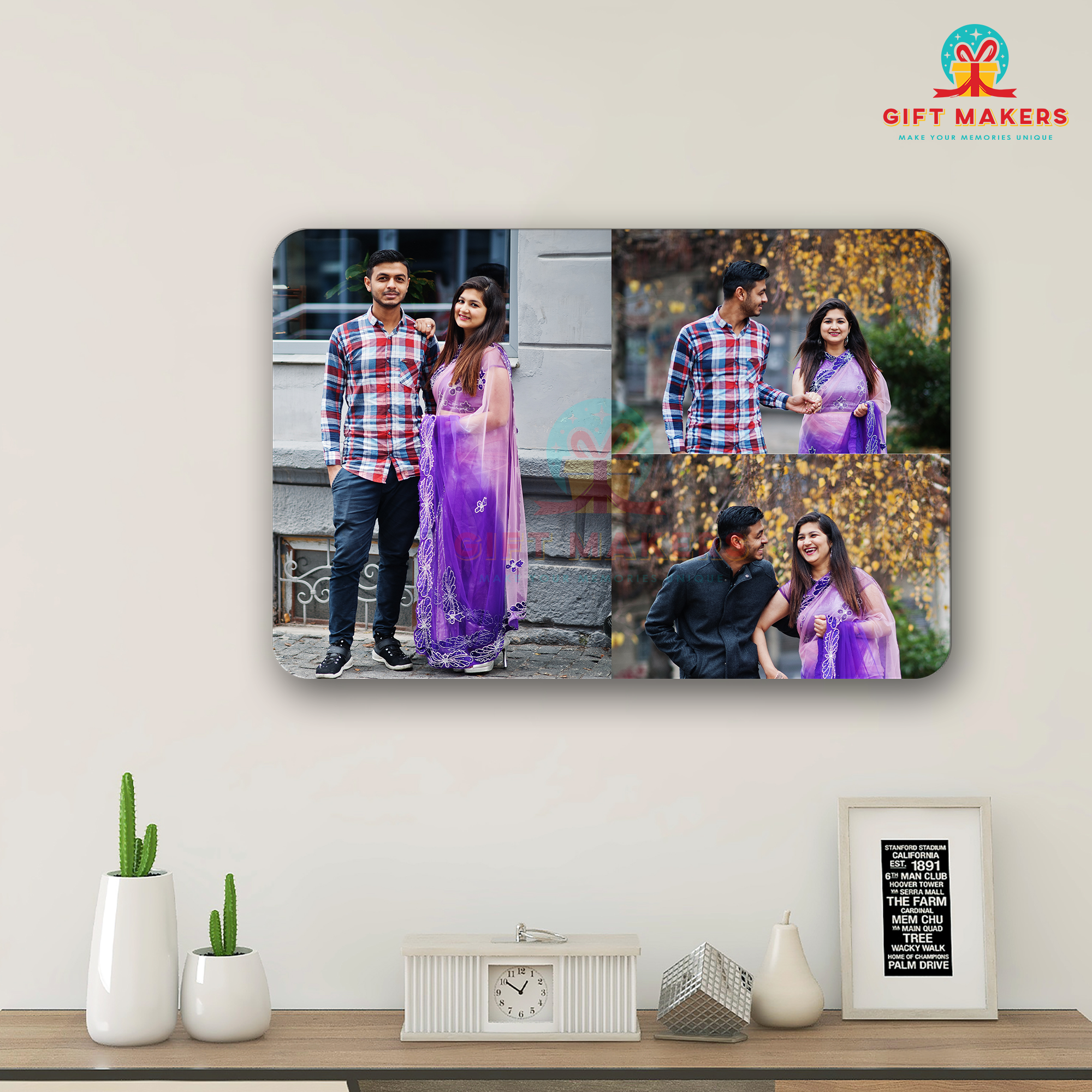 Customized 3 Photo Collage Acrylic Wall Hanging, Couple Wedding Photo Decor, Husband and Wife Cute Moments Photo Prints