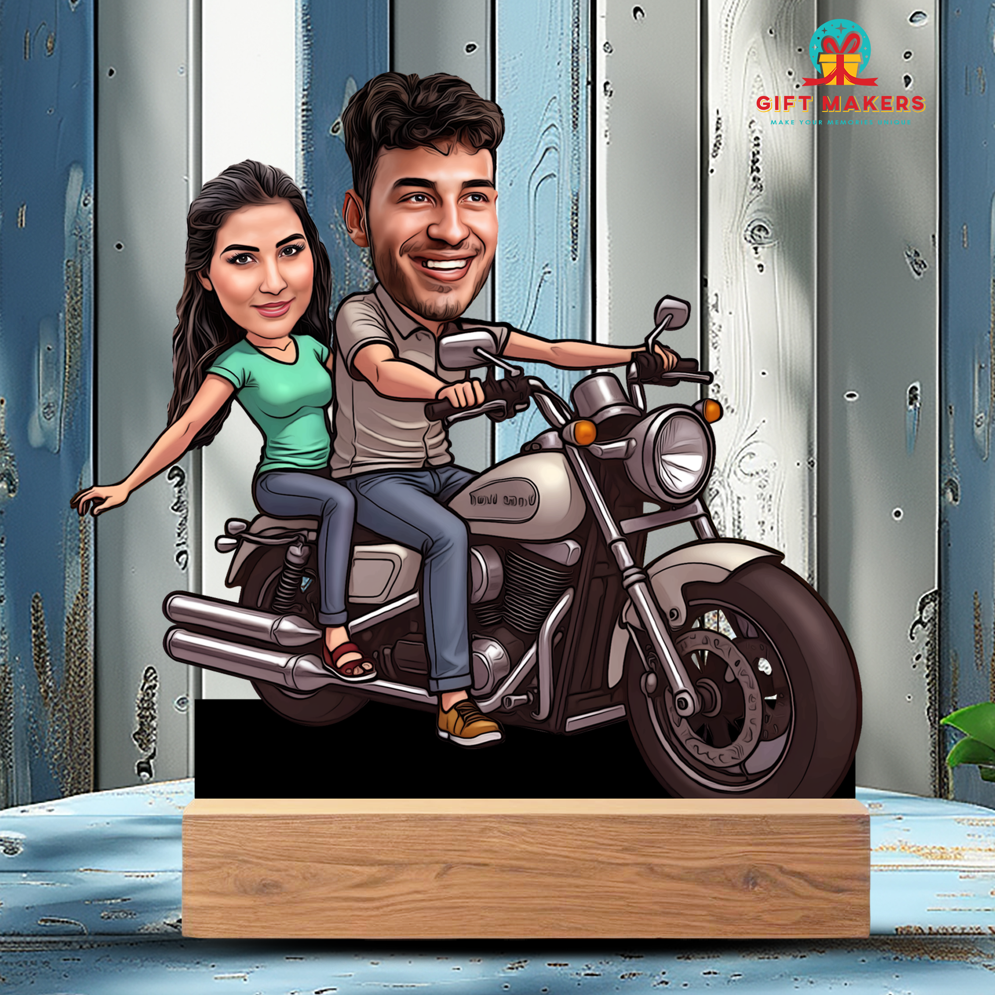 Custom Bike Riding Caricature Artwork, Couple Caricature Artwork