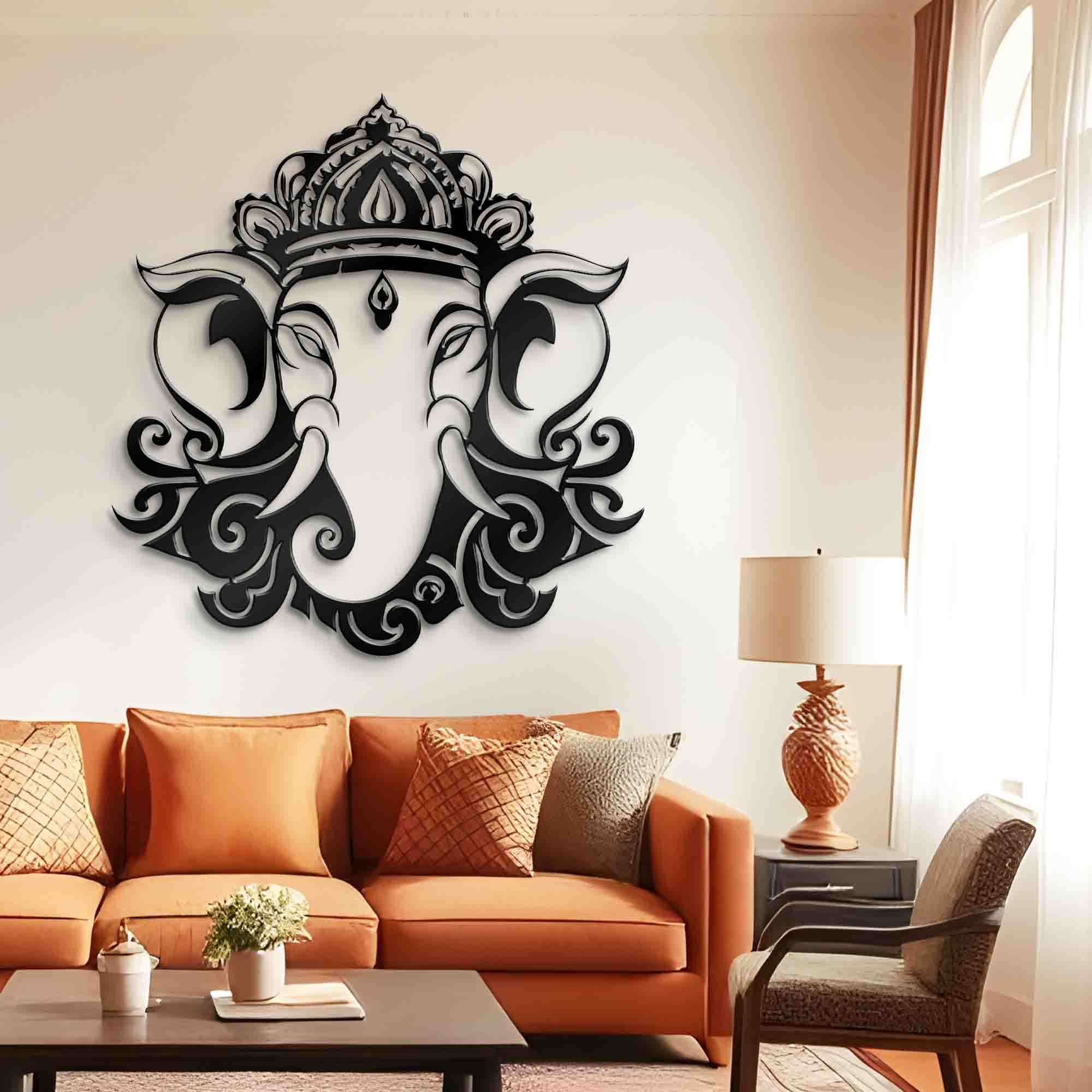 Ganesha Metal Wall Art - Abstract Metal Wall Art - Lord Ganesh Wall Decoration - Gifts for Family - Religious Home Living room Decor