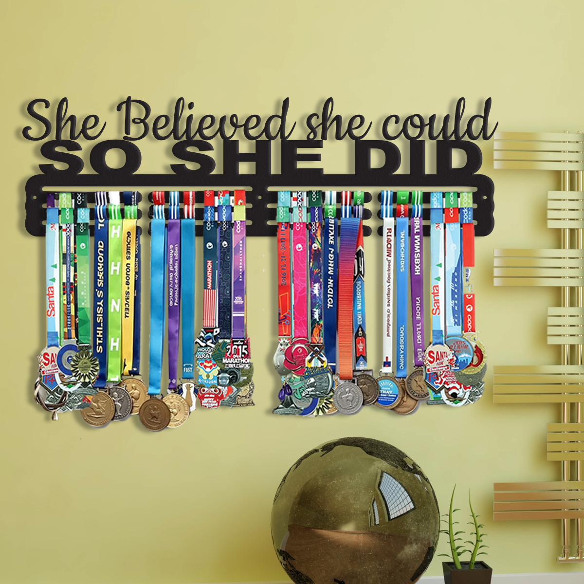 She Believed She Could So She Did Medal Hanger | Wall Mounted Medal Display Rack | Inspirational Medal Holder for Runners, Athletes & Sports Events.