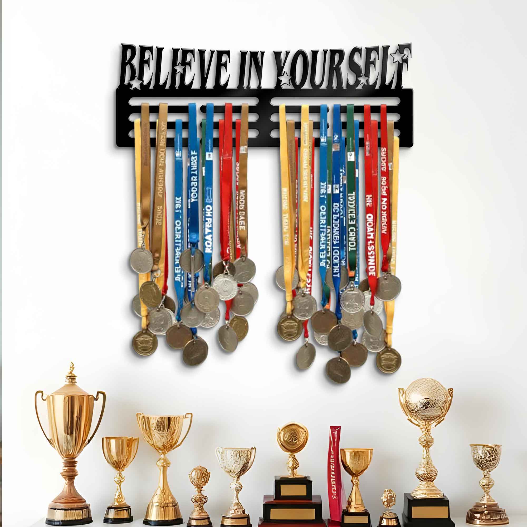 Believe in Yourself Medal Hanger Sign - Inspirational Quotes Hanger - Gifts for Husband - Self Motivation Ribbon Hanger