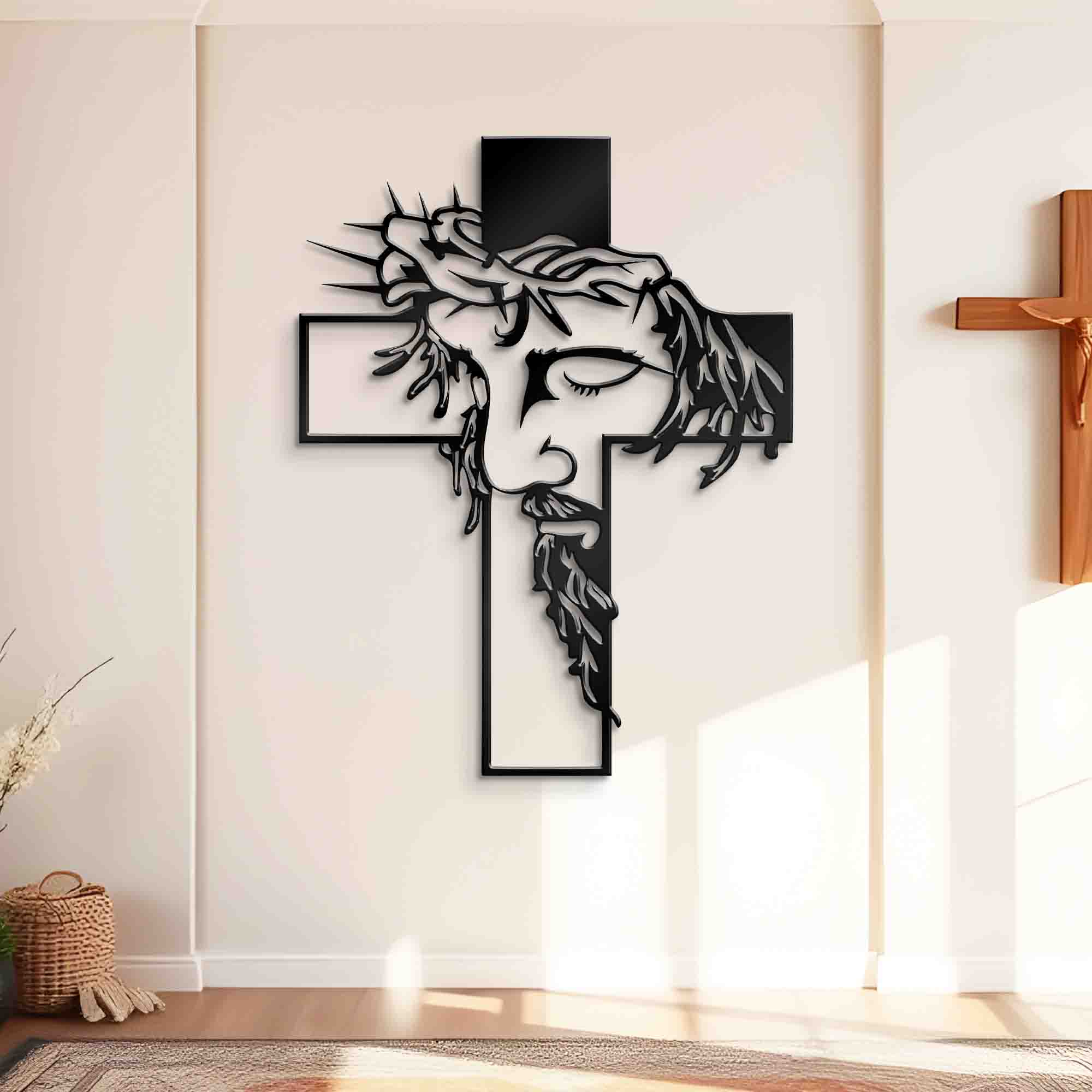 Metal Jesus Wall Decor - Jesus and the Cross Symbol Decor - Christian Home Decor - Religious Home Decoration
