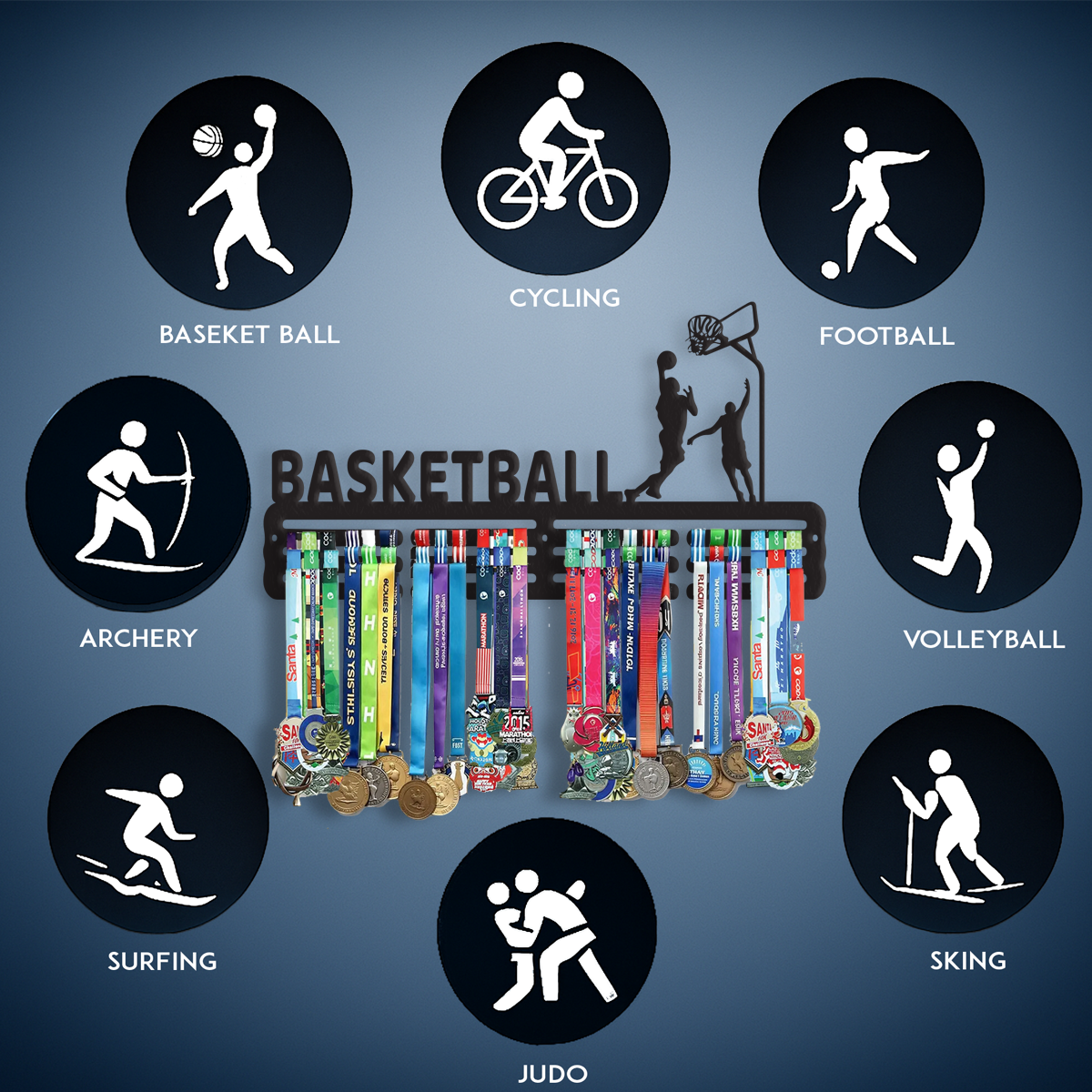 Custom Basketball Medal Hanger - Shelf Black Basketball Medal Hanger for Gymnastics Plaques Home -  Wall Mounted Medal Hanger for Athletes & Sports Awards.