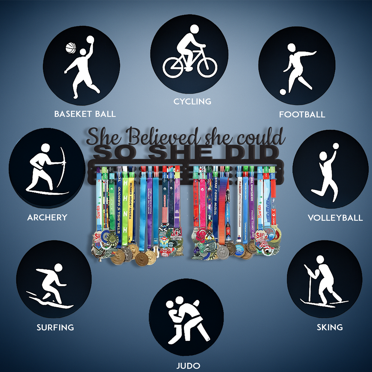 She Believed She Could So She Did Medal Hanger | Wall Mounted Medal Display Rack | Inspirational Medal Holder for Runners, Athletes & Sports Events.