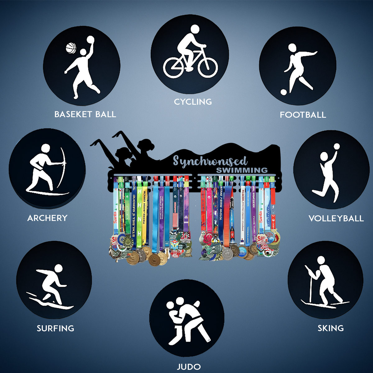 Synchronized Swimming Medal Hanger | Wall Mounted Medal Display Rack for Swimmers | Sports Medal Holder for Achievements.