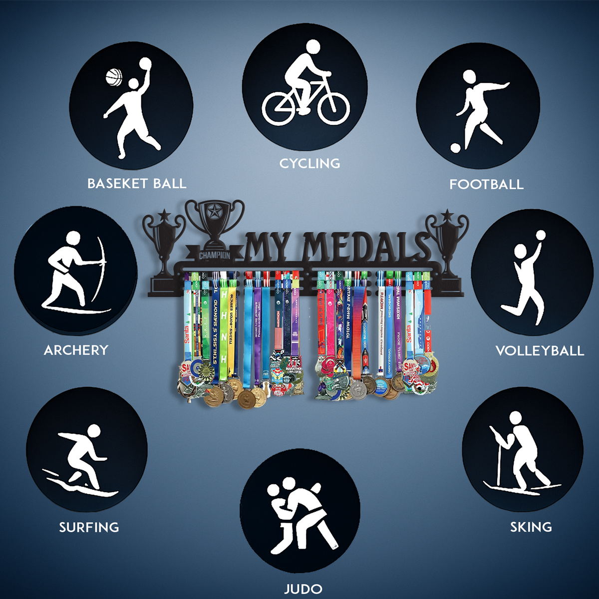 Champion Trophy Design "My Medals" Wall Mount Medal Hanger Display Rack.