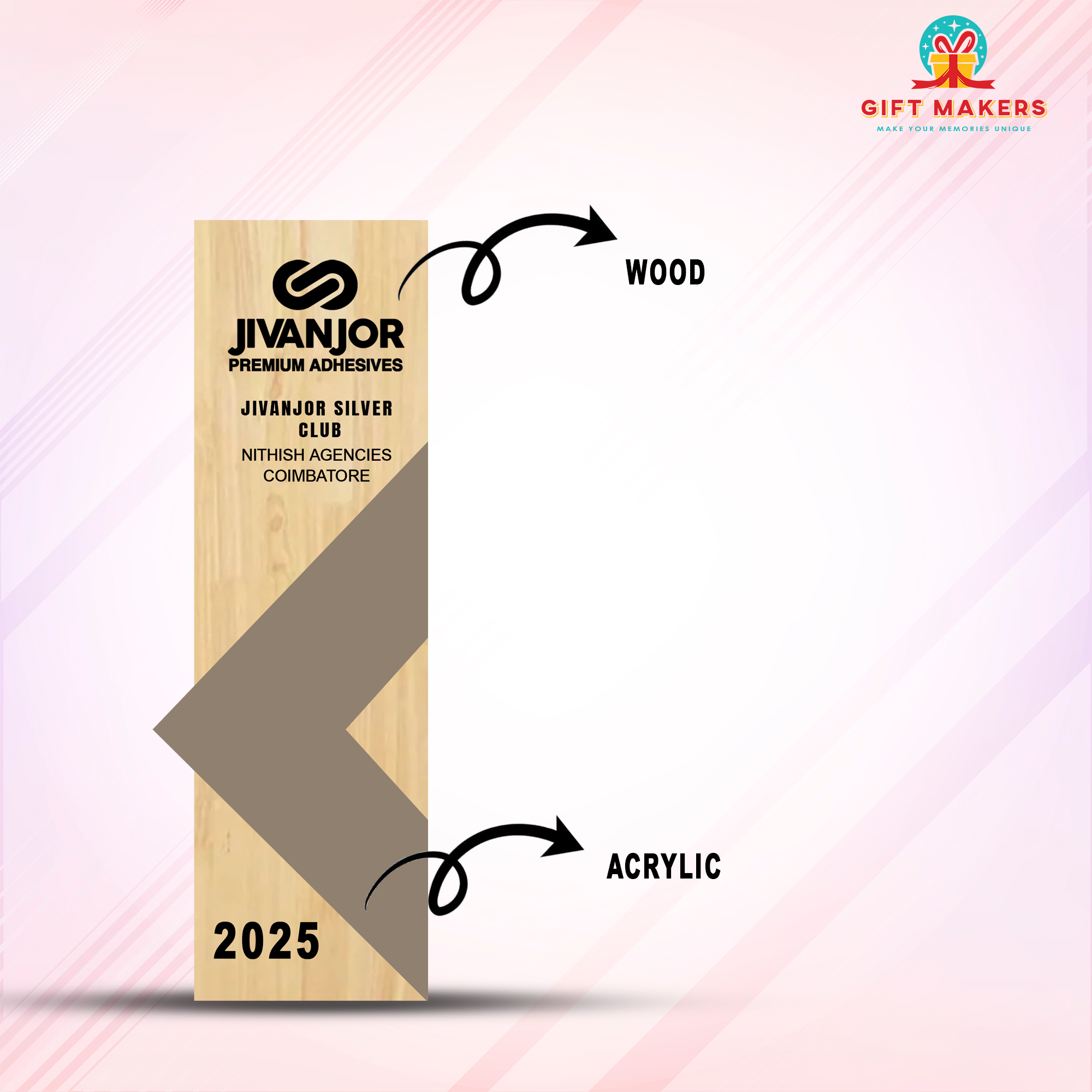Corporate Trophy Award - Custom Recognition Plaque - Wood and Metal Trophy