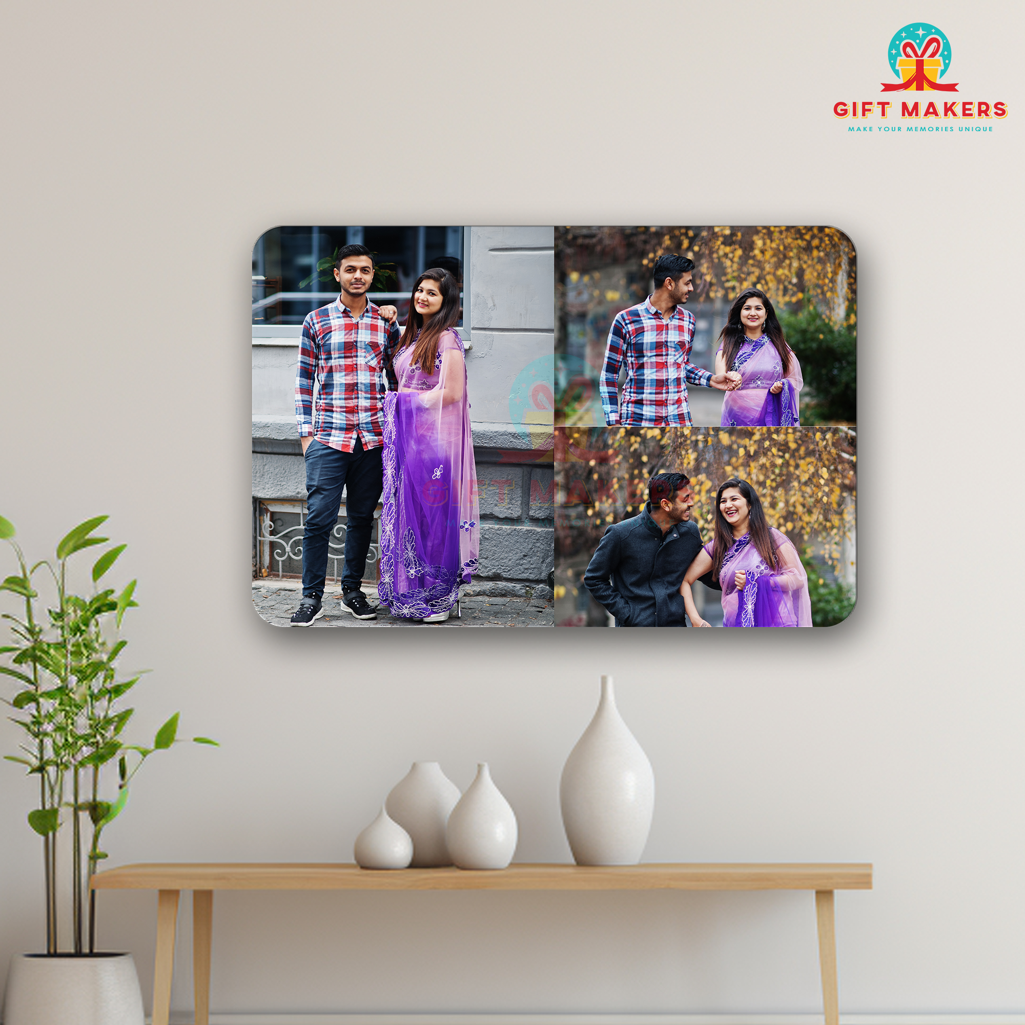 Customized 3 Photo Collage Acrylic Wall Hanging, Couple Wedding Photo Decor, Husband and Wife Cute Moments Photo Prints