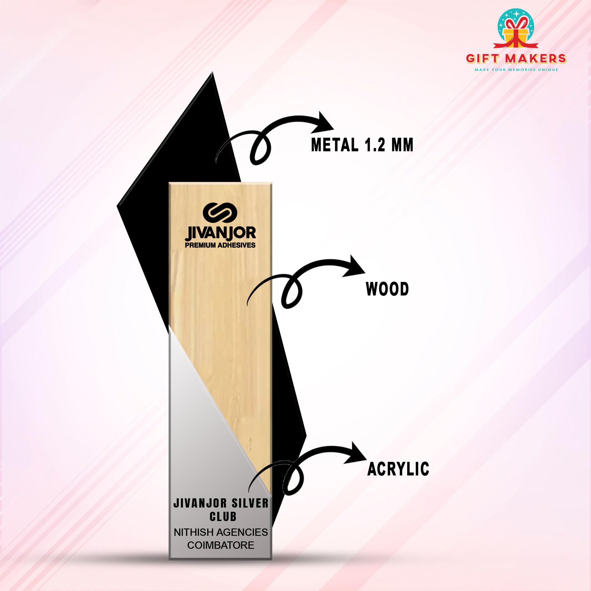 Appreciation trophy - Wooden Three form Award - Employee Awards