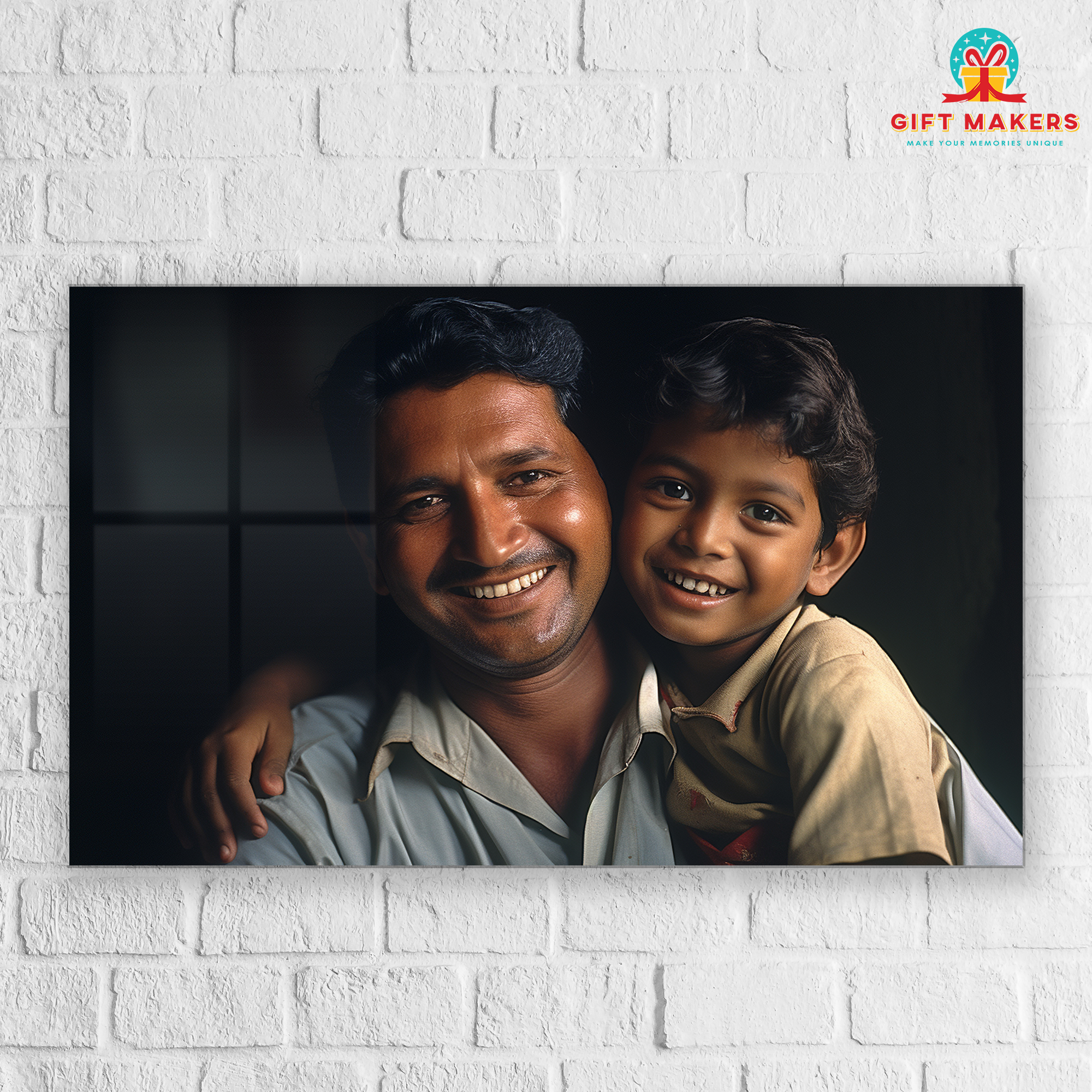 Lovely Dad and Son Photo Portrait, Father's Day Gifts Photos, High Quality Frameless Acrylic Wall Hanging Photo, Gifts for Dad