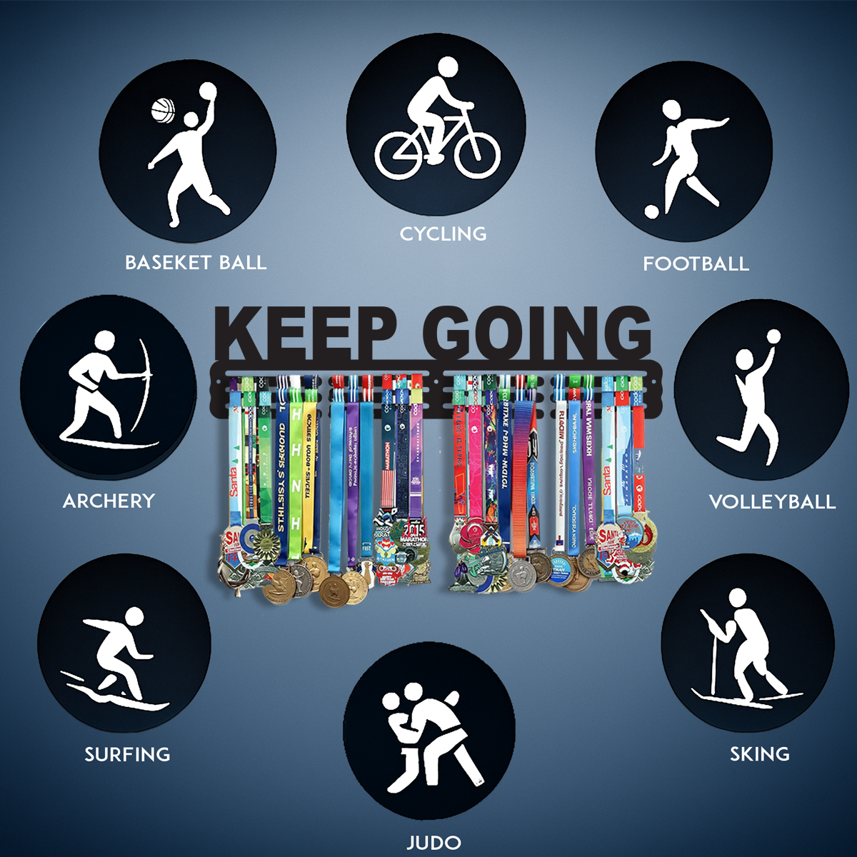 KEEP GOING Medal Hanger – Motivational Medal Display Holder for Sports, Running, Skating, Marathon & Achievements.