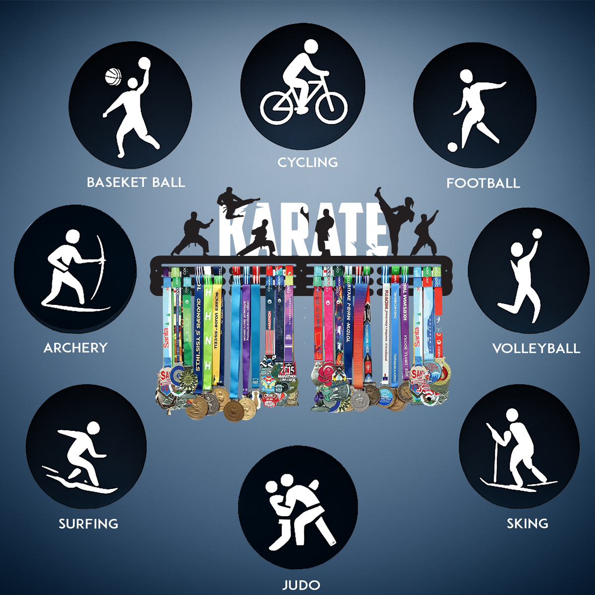 Customized Karate Medal Hanger - Color Medal Rack for Medals & Ribbons - Achievements Medal Holder - Perfect for Athletes - Karate Boy Medal Hanger.