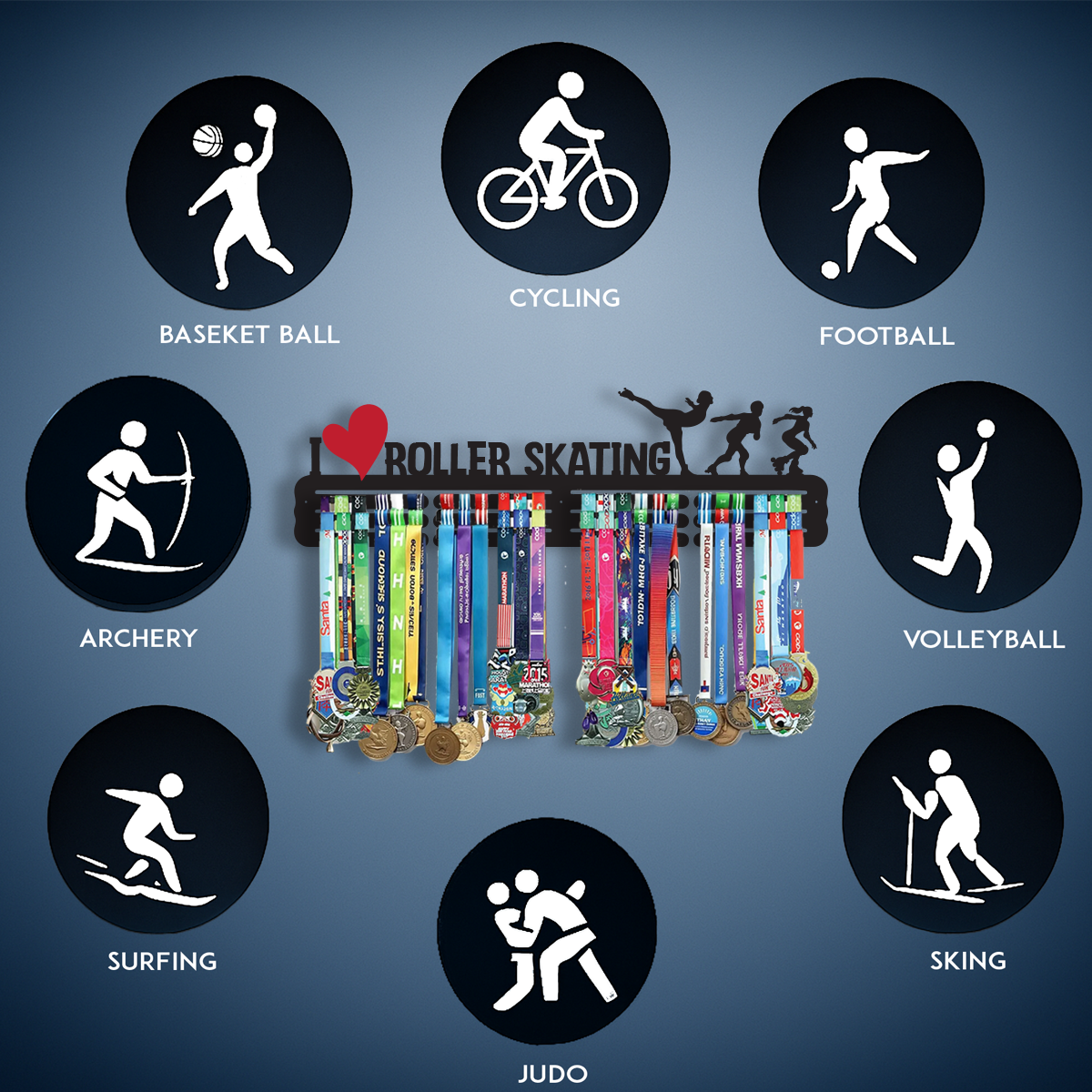 RUNWYND Skating Medal Hanger - Medal Holder For Speed Skating - Skating Medal Hanger Rack & Ribbon Display -  Iron Medals Display Hanger.