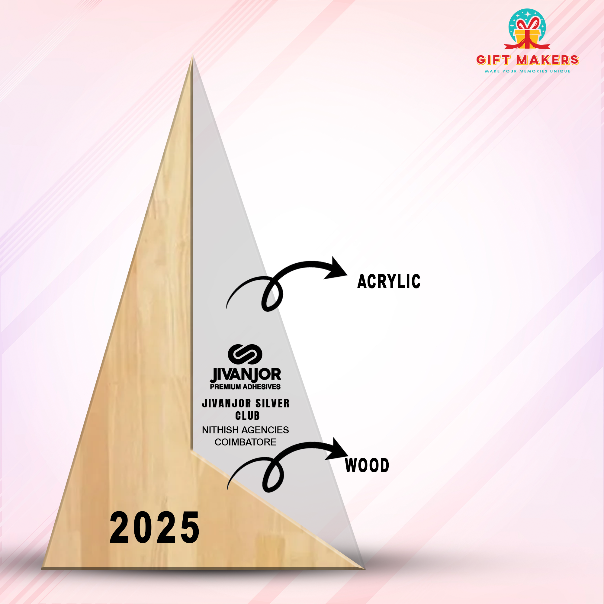 Triangle Shaped - Wood Trophy - Bespoke Award - Corporate Graduation