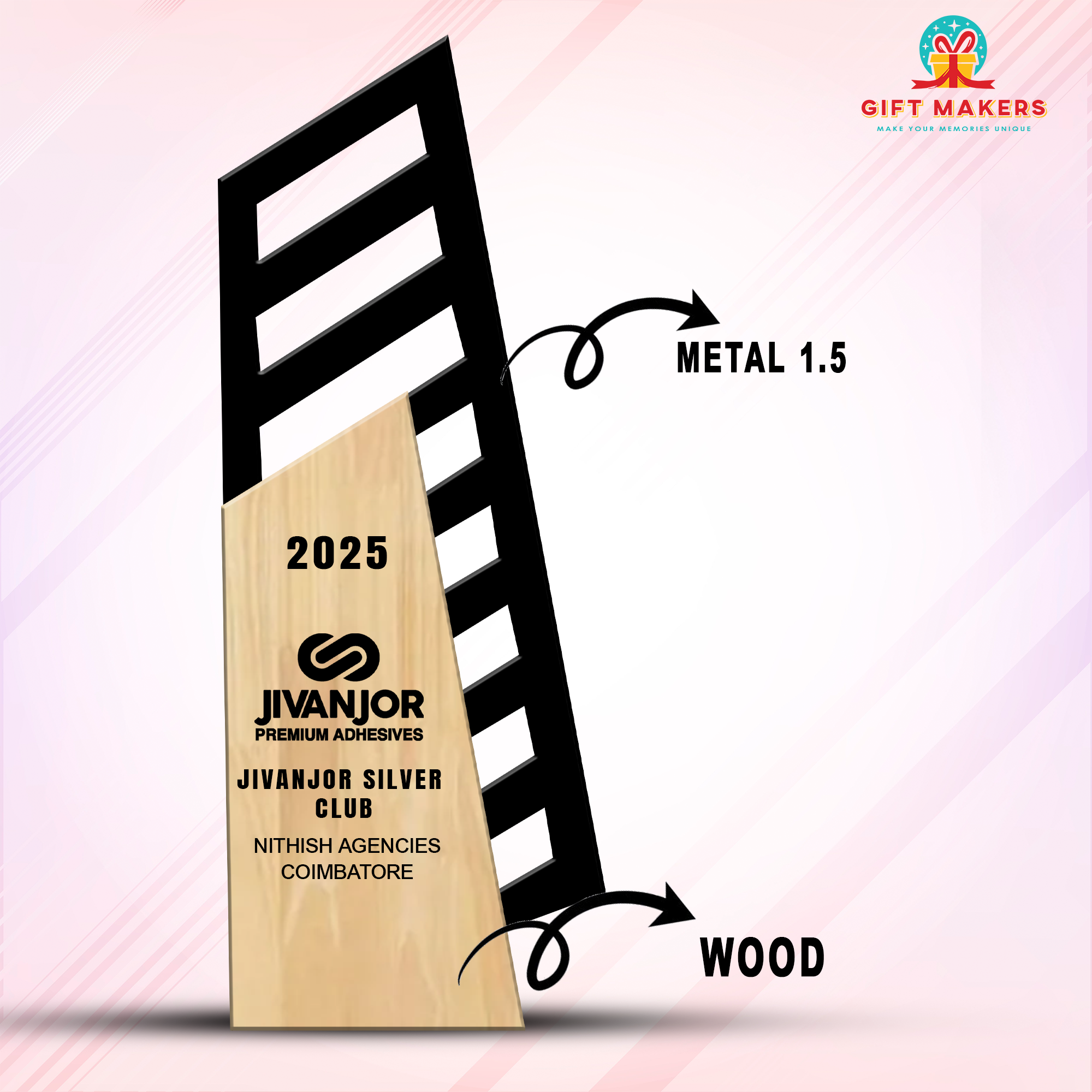 Customised award-best business partner trophy-Unique metal trophy-metal and wood award
