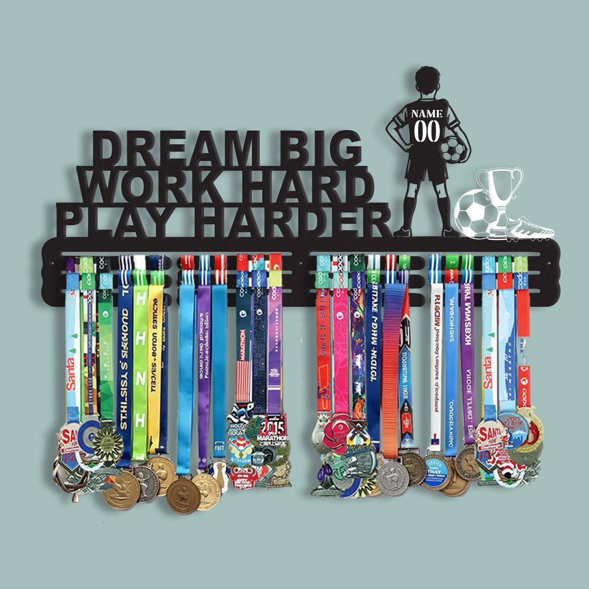 Custom Dream Big Work Hard Play Harder Medal Hanger, Perfect for Kids and Athletes, Medal Display Case,  Medal Frame Holds.