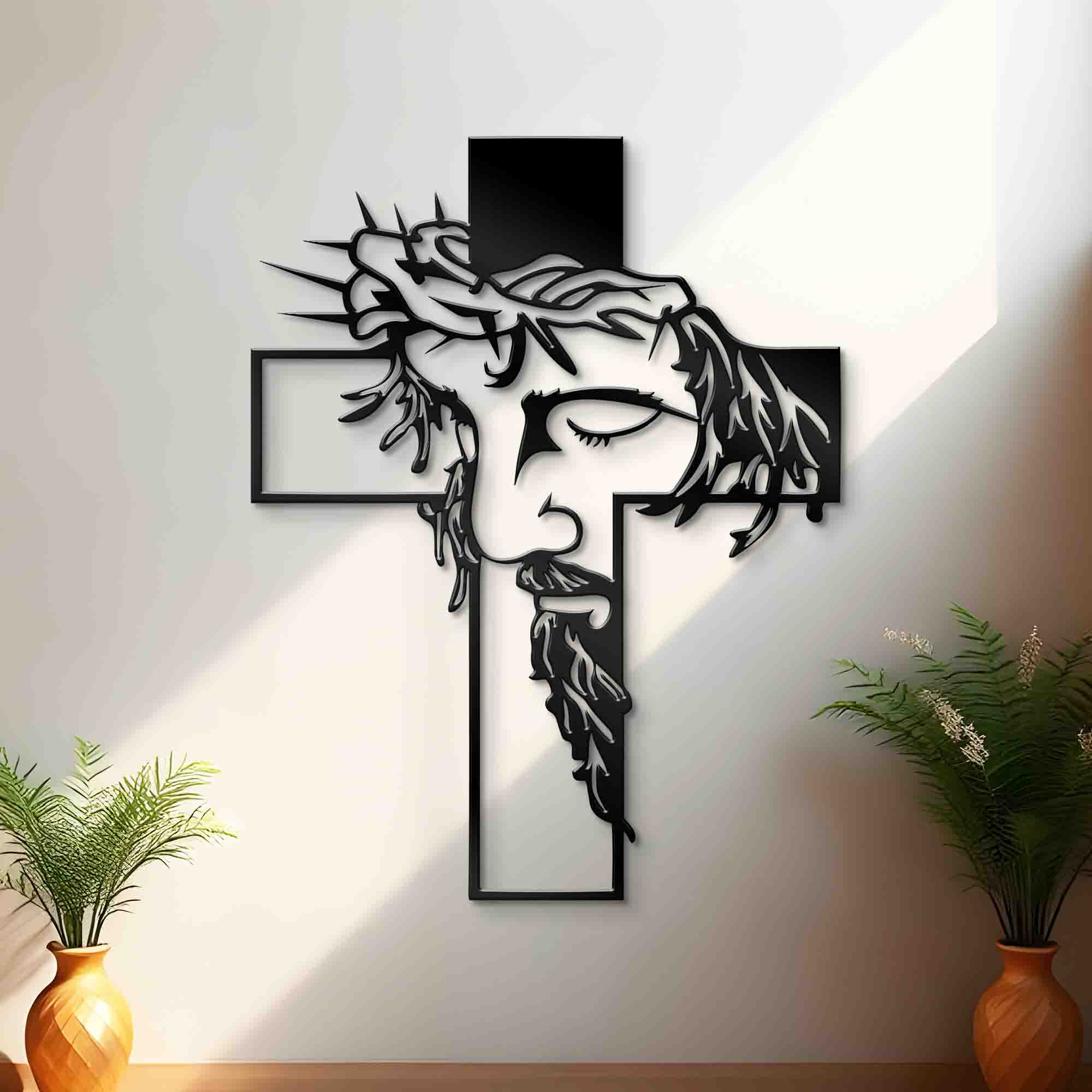 Metal Jesus Wall Decor - Jesus and the Cross Symbol Decor - Christian Home Decor - Religious Home Decoration