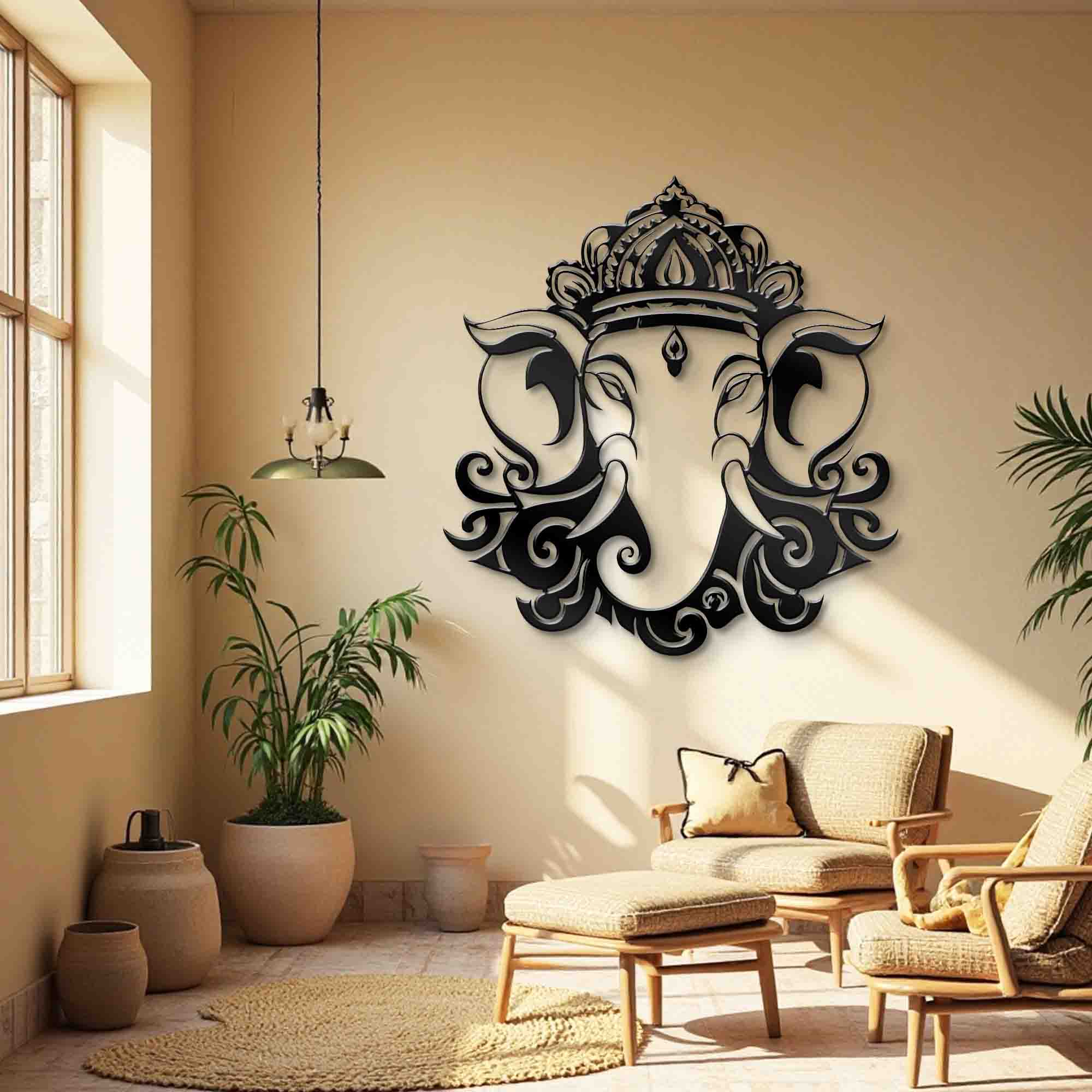 Ganesha Metal Wall Art - Abstract Metal Wall Art - Lord Ganesh Wall Decoration - Gifts for Family - Religious Home Living room Decor