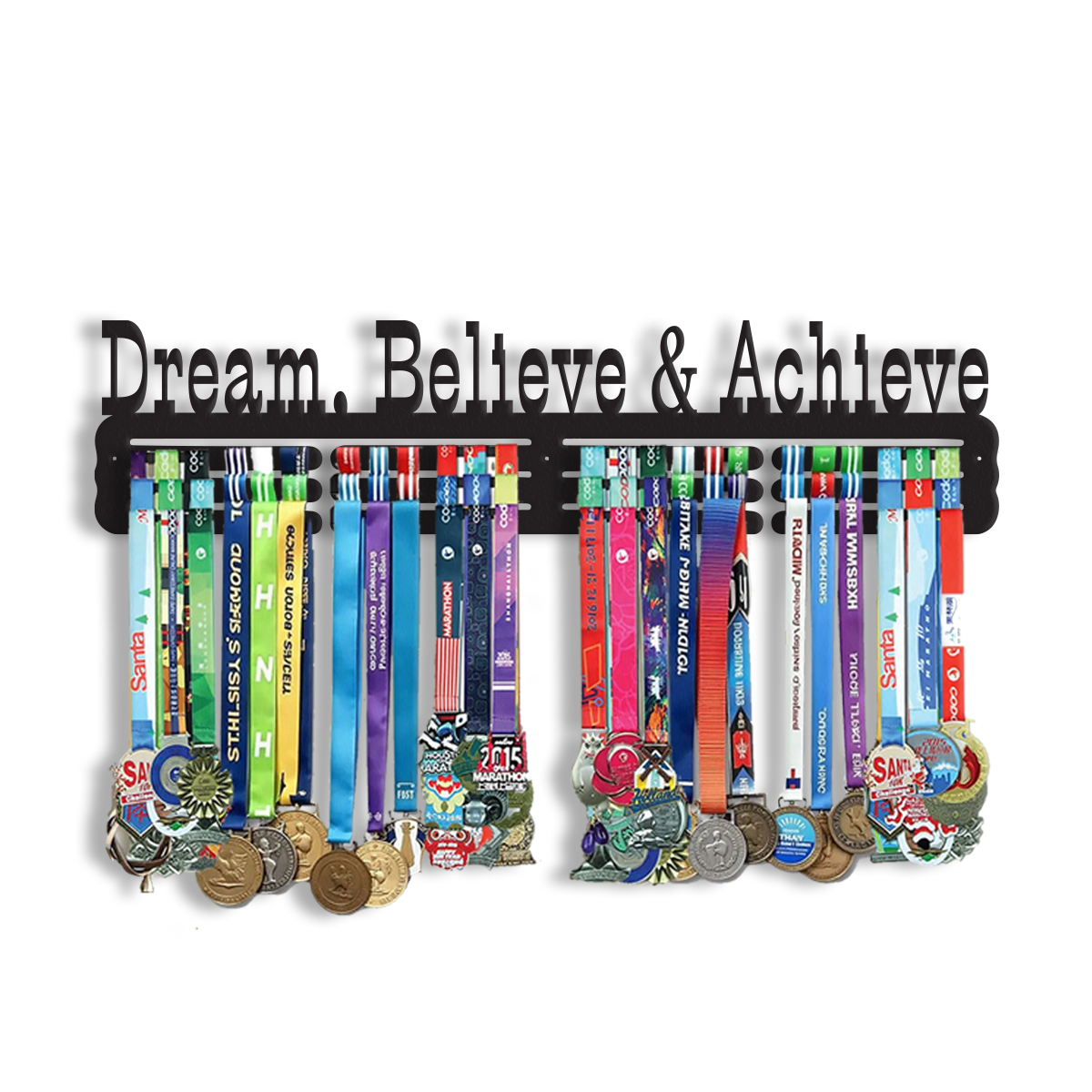Custom Dream, Believe and Achieve Medal Hanger, Achievements Medal Holder, Triathlon Medal Holder, Black Metal Wall Mount.