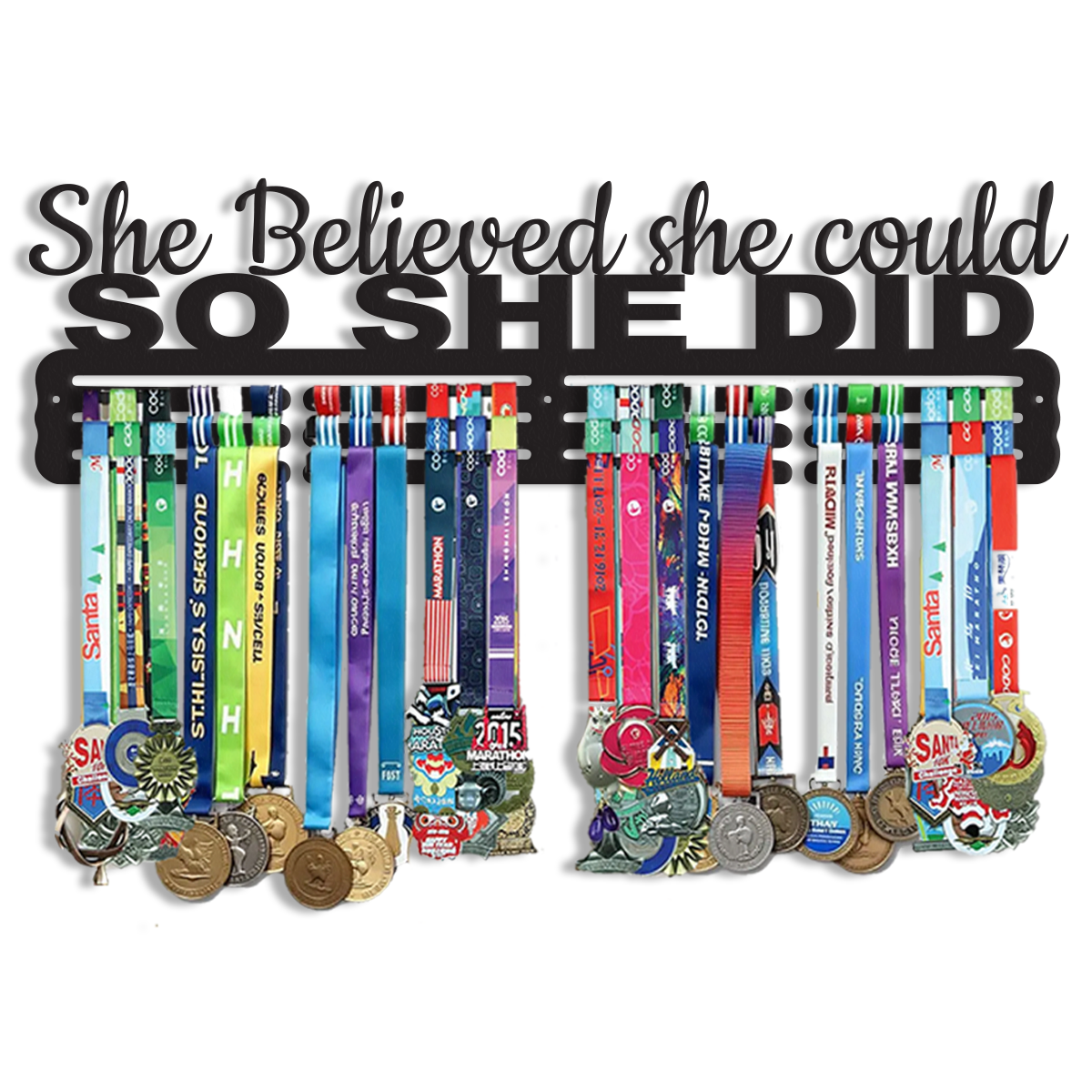 She Believed She Could So She Did Medal Hanger | Wall Mounted Medal Display Rack | Inspirational Medal Holder for Runners, Athletes & Sports Events.
