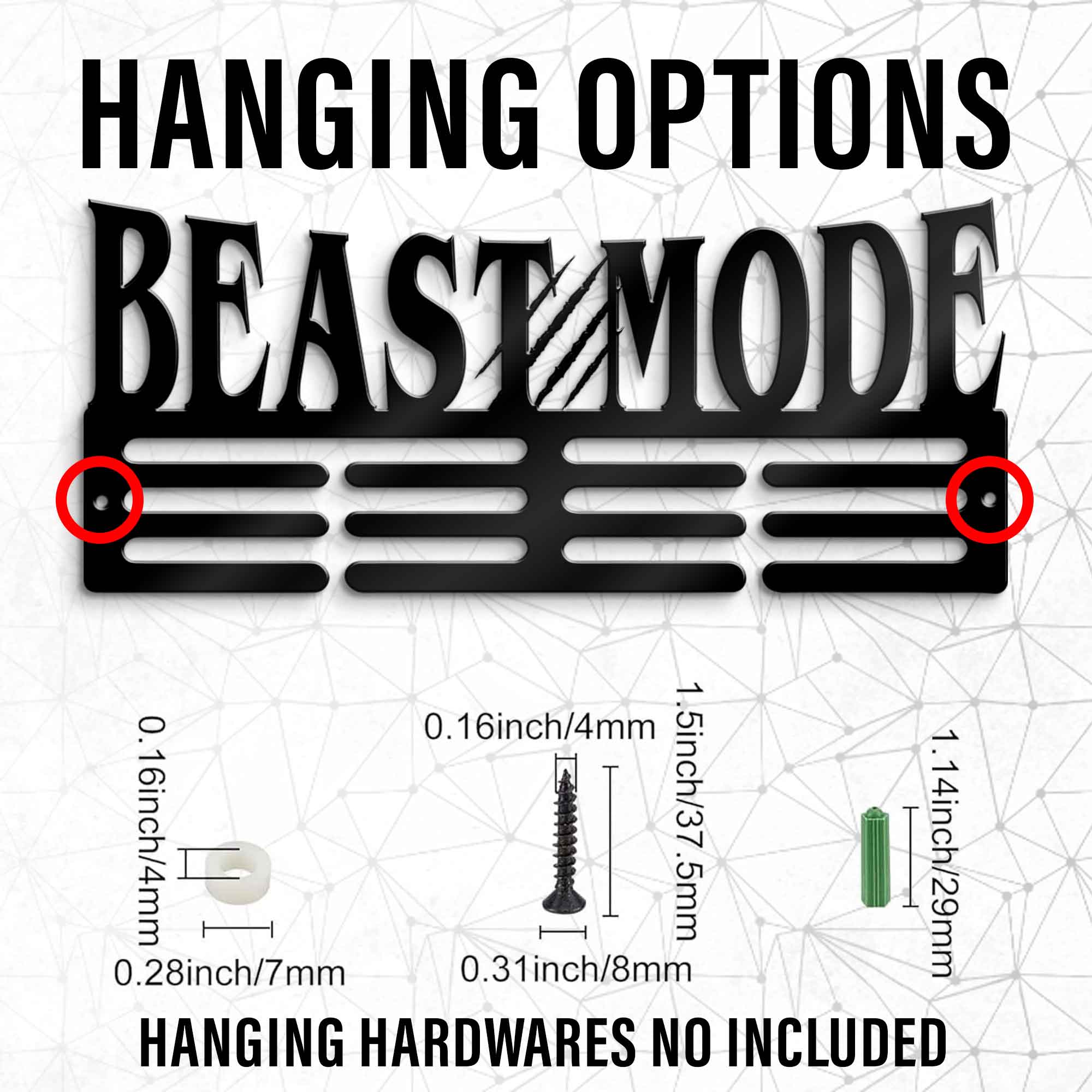 Beast Mode Medal Hanger Sign - Motivational Gym Quotes Hanger - Gifts for Gym Trainer - Medal Awards Ribbon Hanger