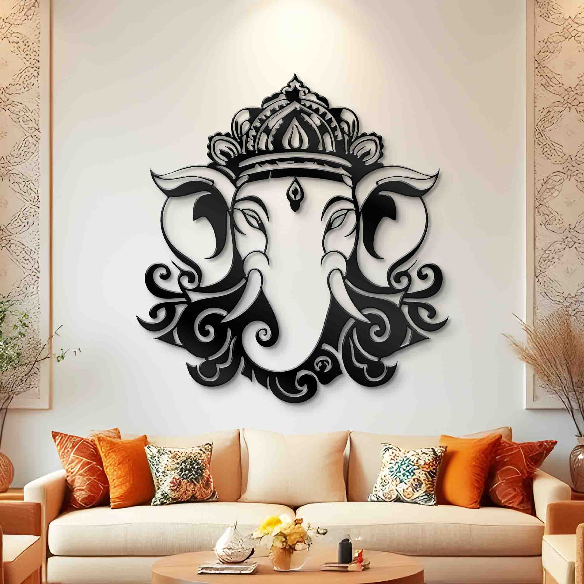Ganesha Metal Wall Art - Abstract Metal Wall Art - Lord Ganesh Wall Decoration - Gifts for Family - Religious Home Living room Decor