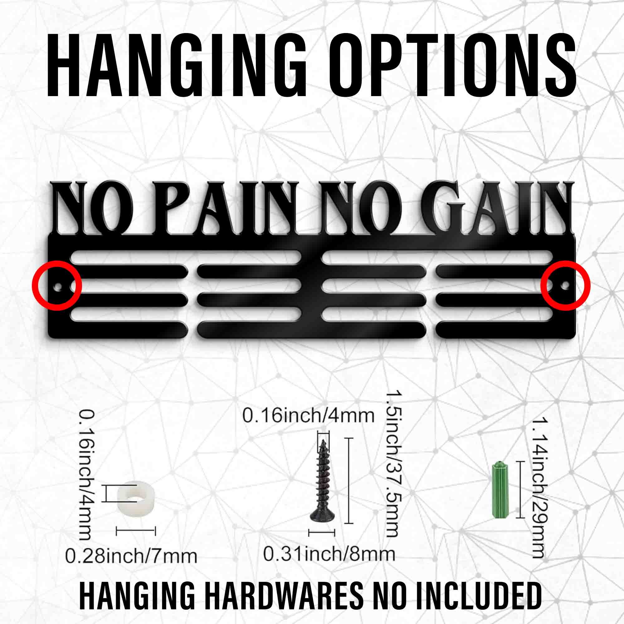 No Pain No Gain Saying Hanger for Medals - Sports Achievement Hanging Decor - Quotes Hanger - Dad Gifts for Son - Wall Mounting Medal Hanger