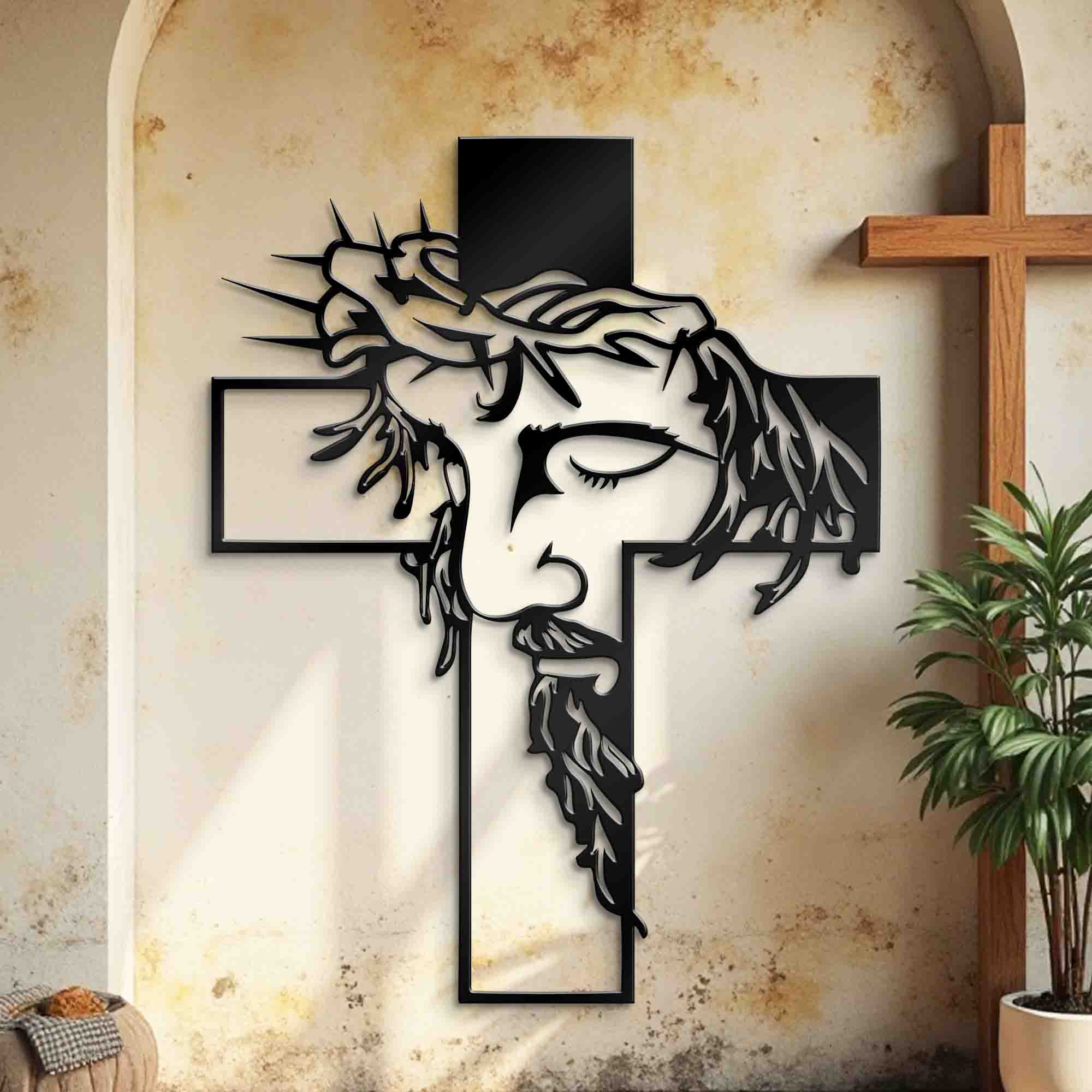 Metal Jesus Wall Decor - Jesus and the Cross Symbol Decor - Christian Home Decor - Religious Home Decoration