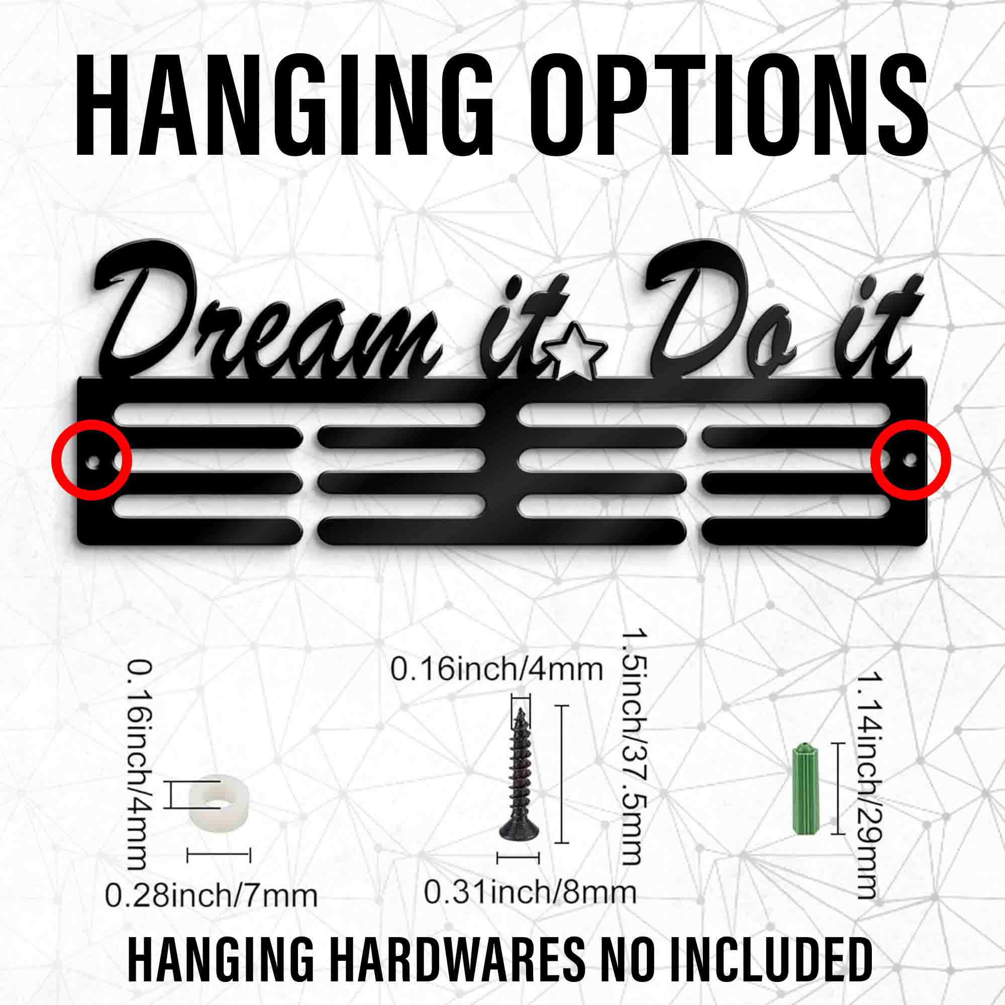 Dream it Do it Medal Organizer - Wall Medals Hanging Sign - Cursive Written Quotes Hanger - Three Rack Medal Hanger