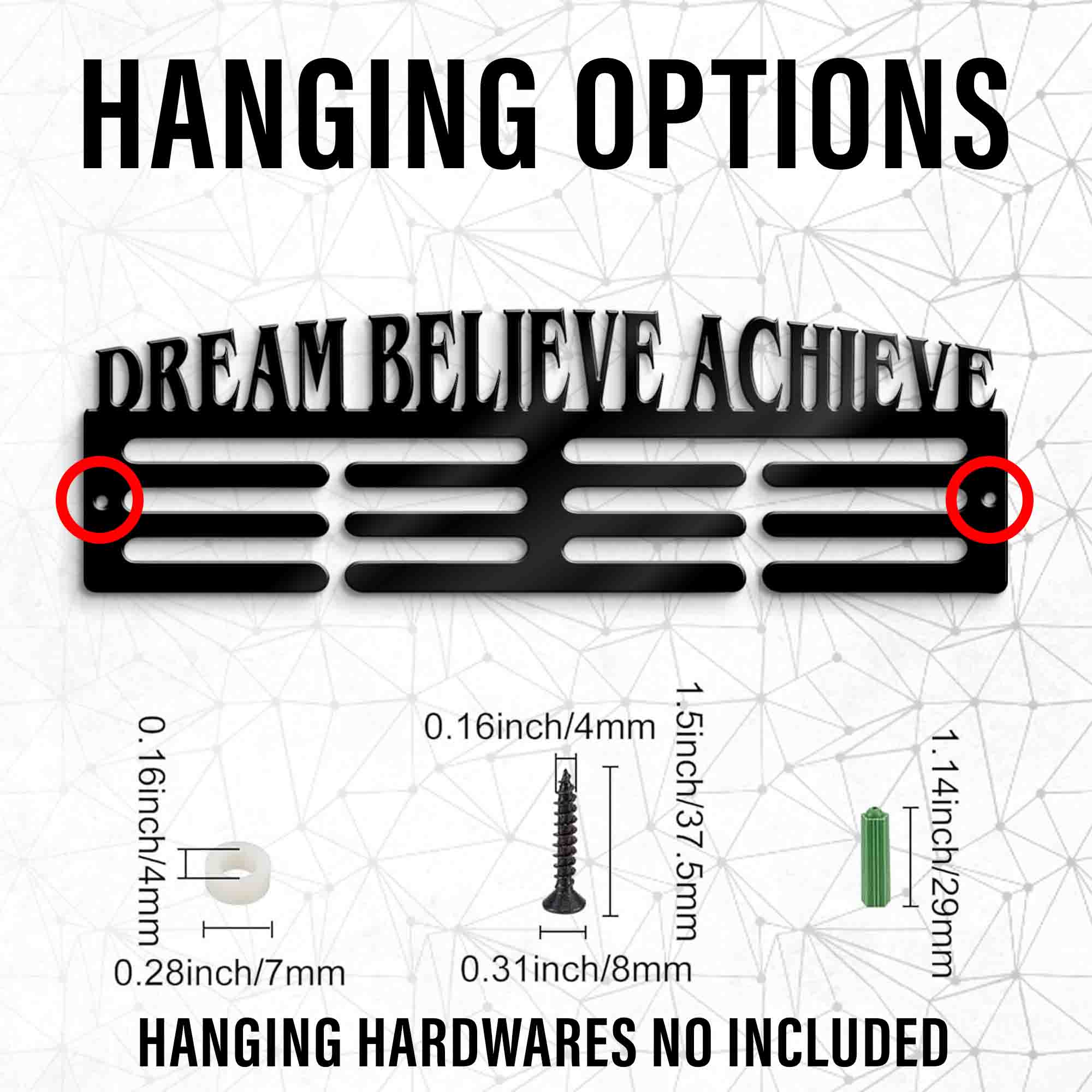 Dream Believe Achieve Medal Hanger Sign - 60 Medals Hanger - Gifts for Son - Positive Quotes Medals Decoration in Room
