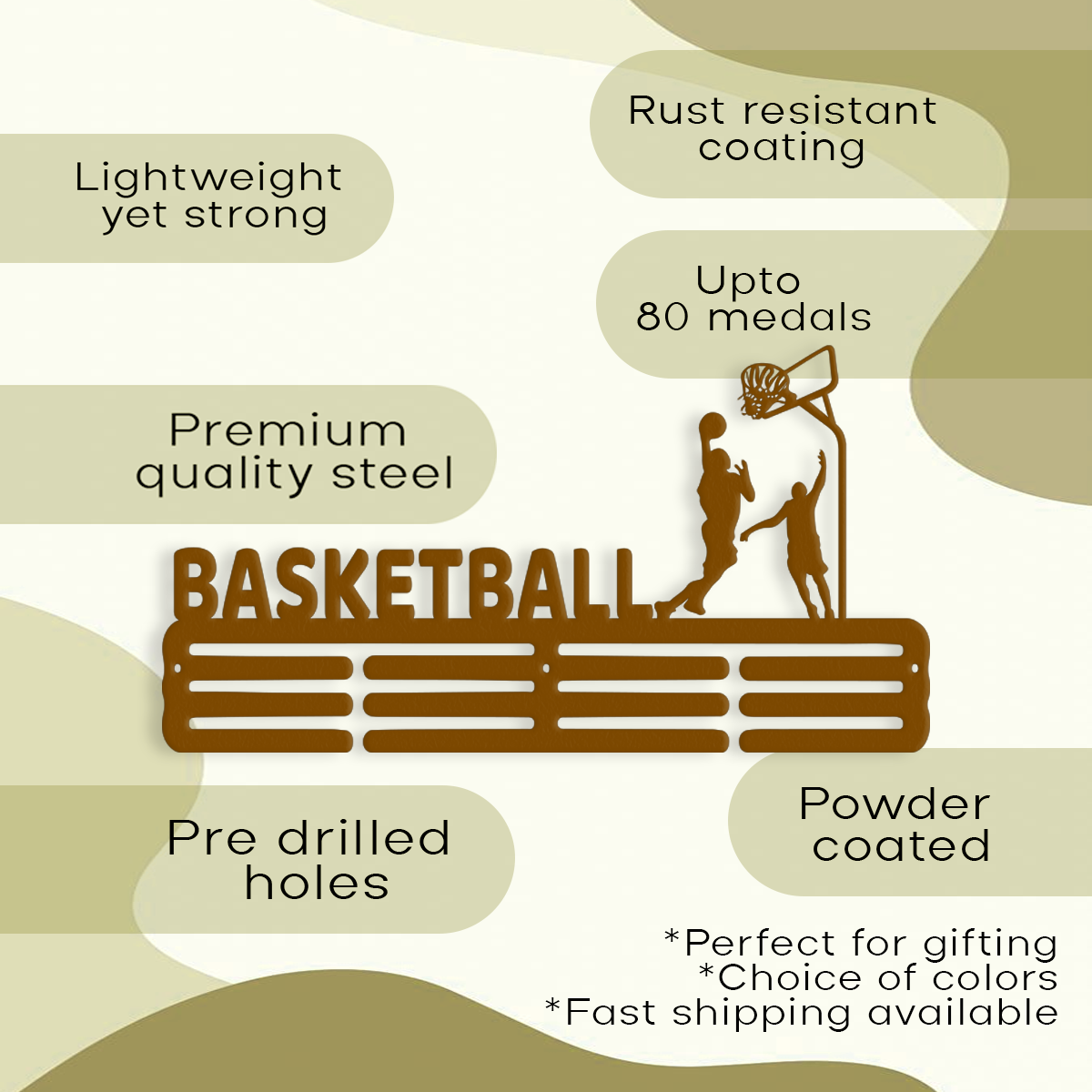 Custom Basketball Medal Hanger - Shelf Black Basketball Medal Hanger for Gymnastics Plaques Home -  Wall Mounted Medal Hanger for Athletes & Sports Awards.