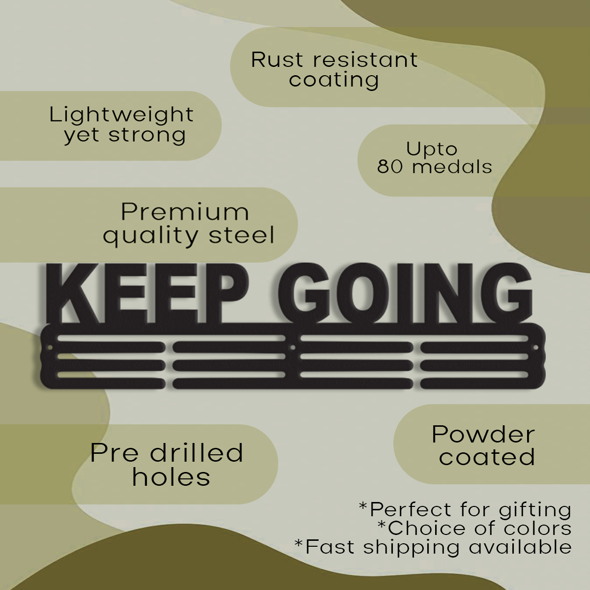 KEEP GOING Medal Hanger – Motivational Medal Display Holder for Sports, Running, Skating, Marathon & Achievements.