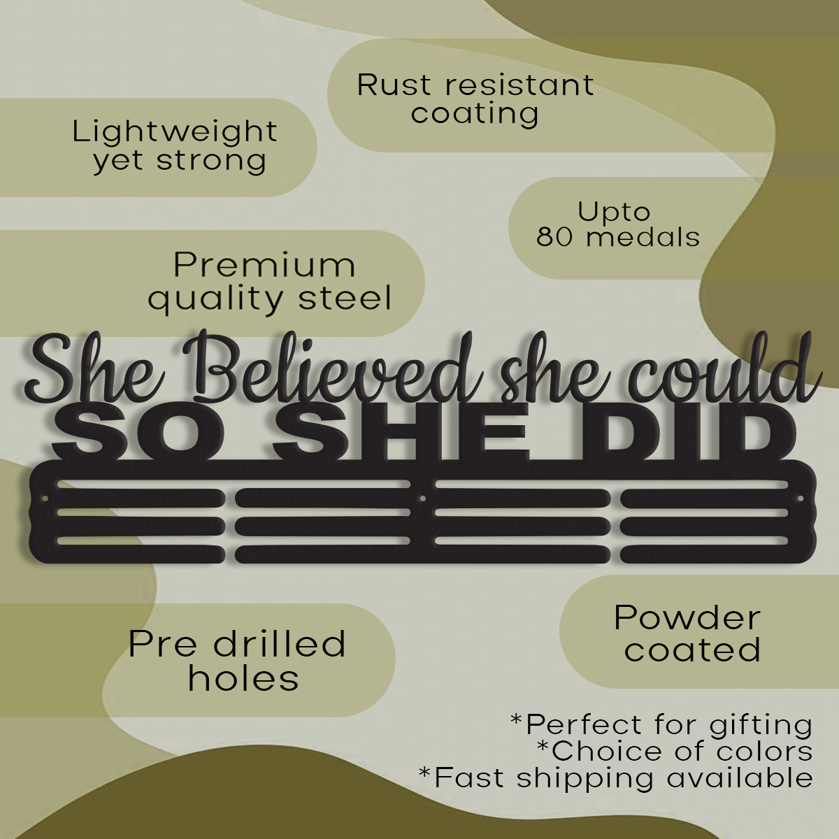 She Believed She Could So She Did Medal Hanger | Wall Mounted Medal Display Rack | Inspirational Medal Holder for Runners, Athletes & Sports Events.