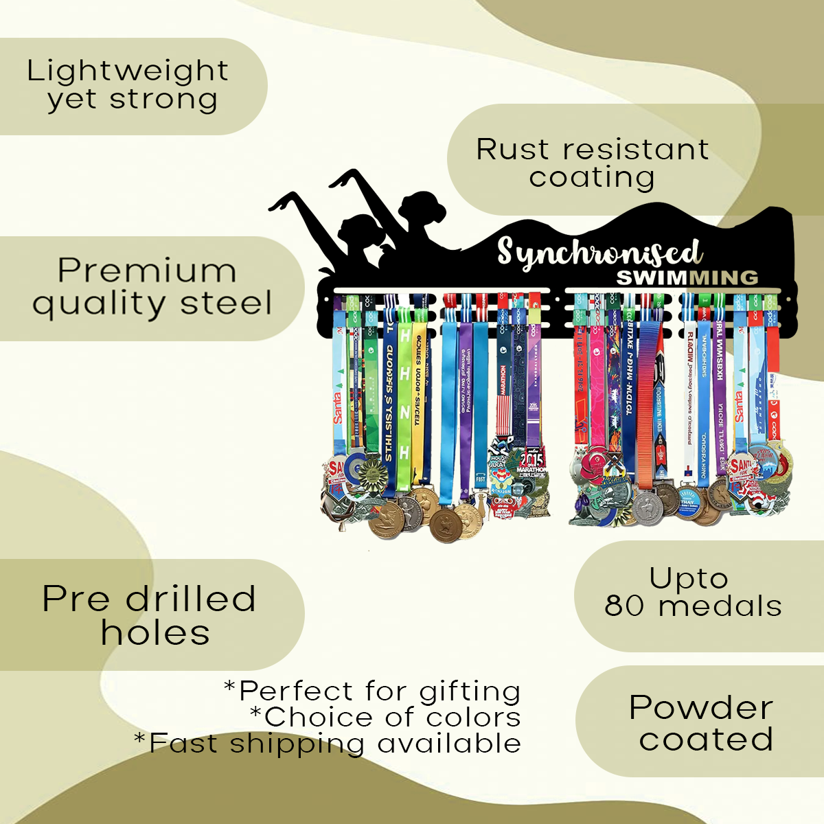 Synchronized Swimming Medal Hanger | Wall Mounted Medal Display Rack for Swimmers | Sports Medal Holder for Achievements.