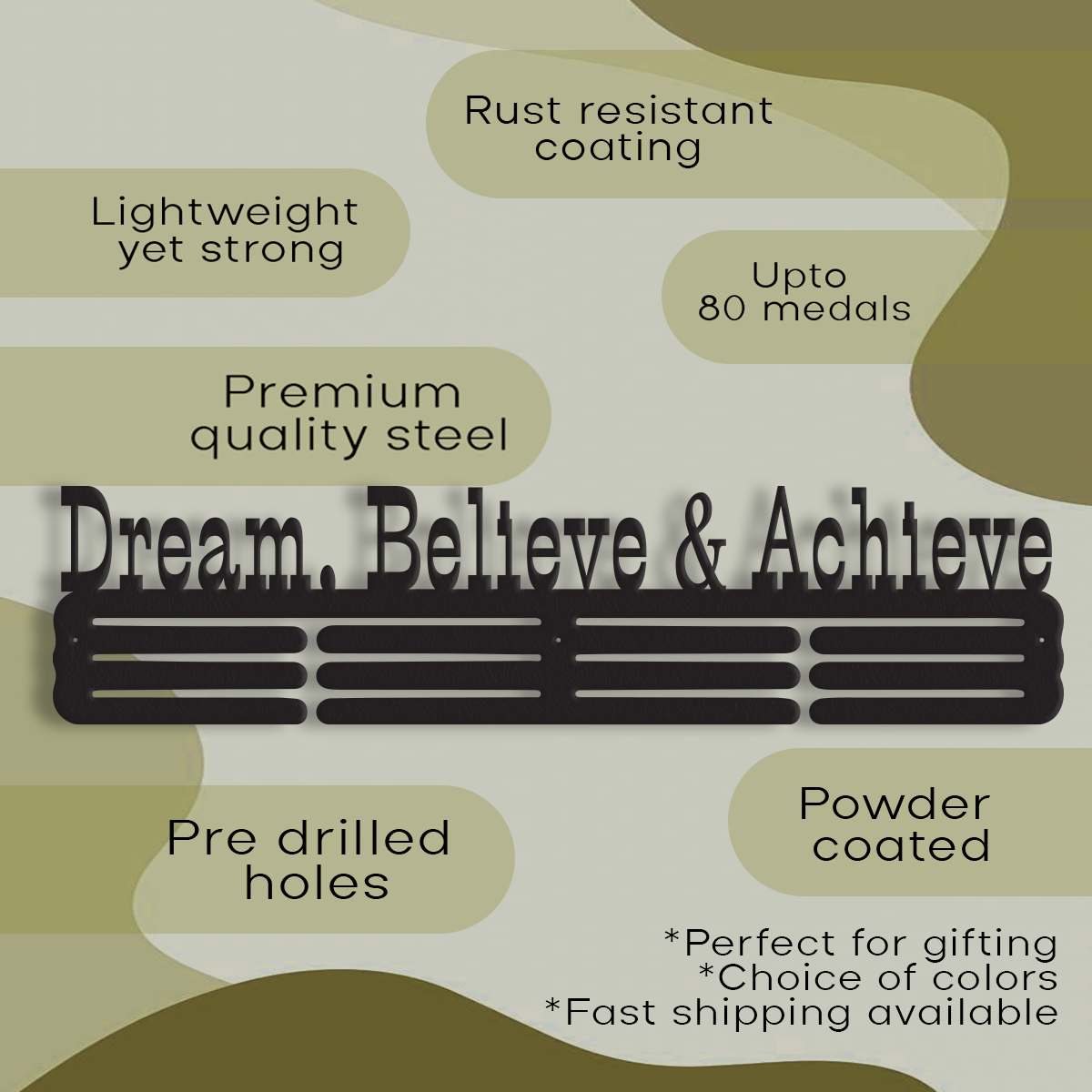 Custom Dream, Believe and Achieve Medal Hanger, Achievements Medal Holder, Triathlon Medal Holder, Black Metal Wall Mount.